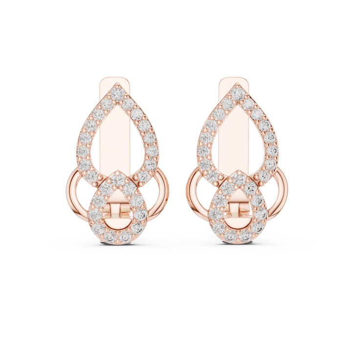Round Brilliant Diamond Pavé Teardrop Link Stud Earrings