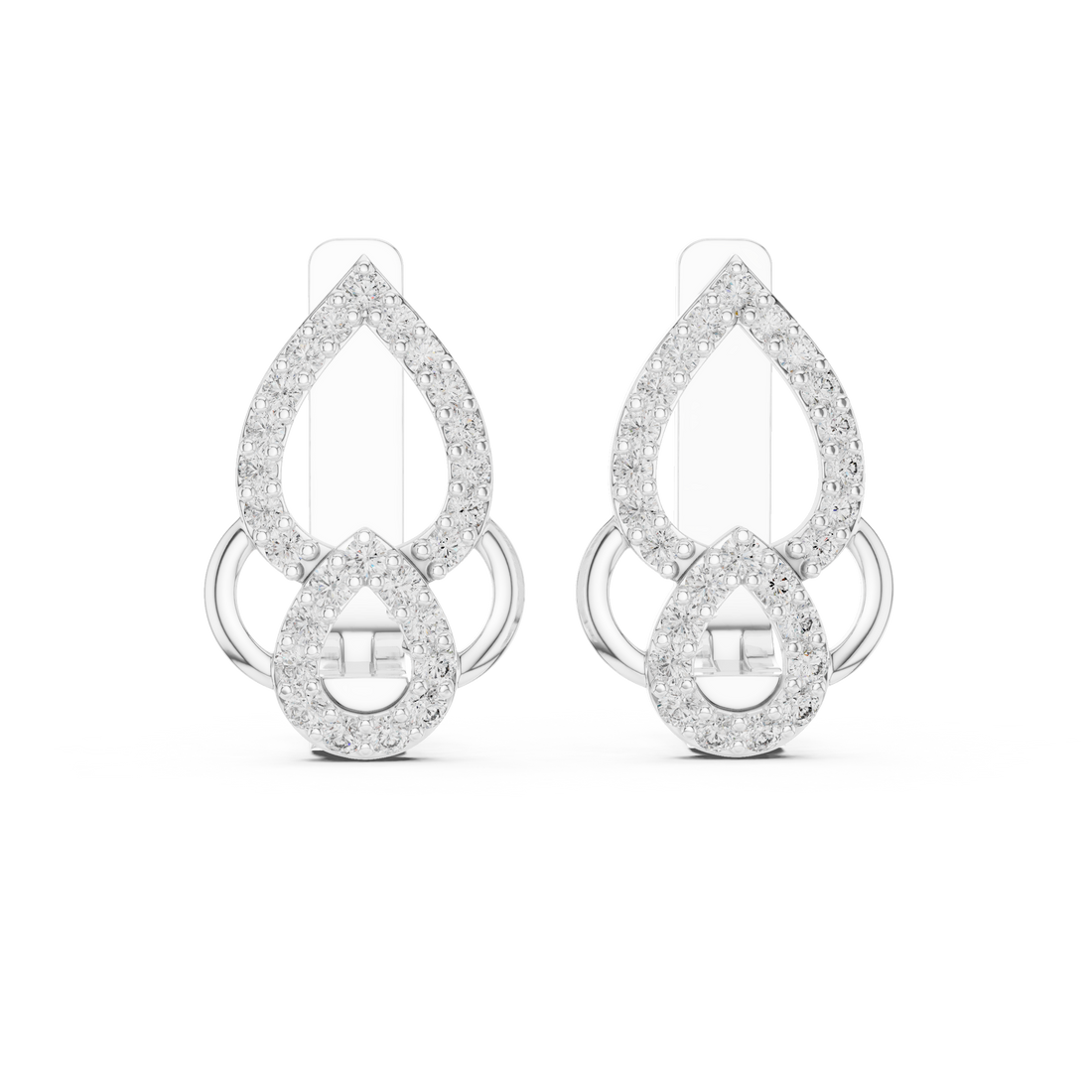 Round Brilliant Diamond Pavé Teardrop Link Stud Earrings