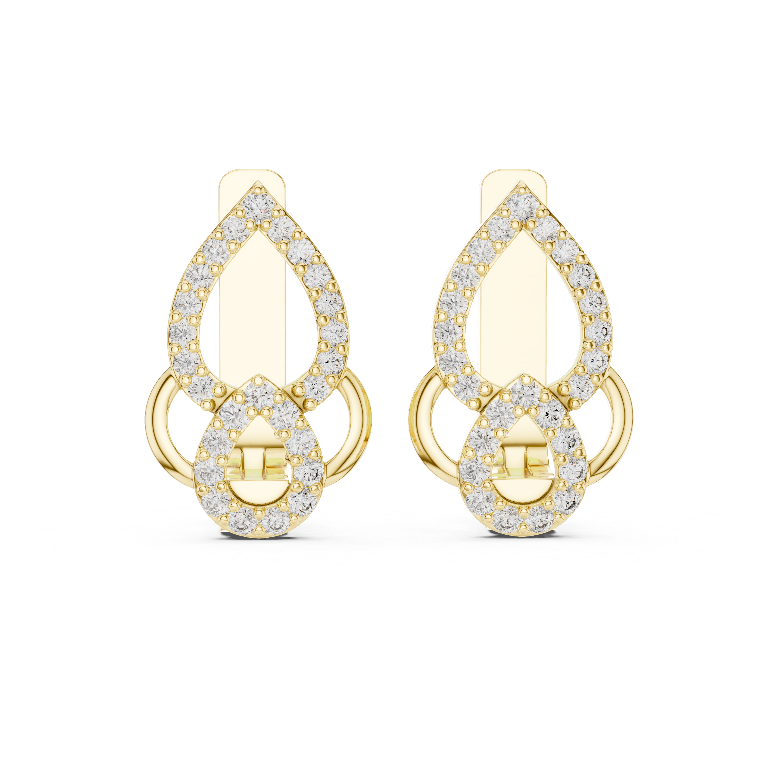 Round Brilliant Diamond Pavé Teardrop Link Stud Earrings