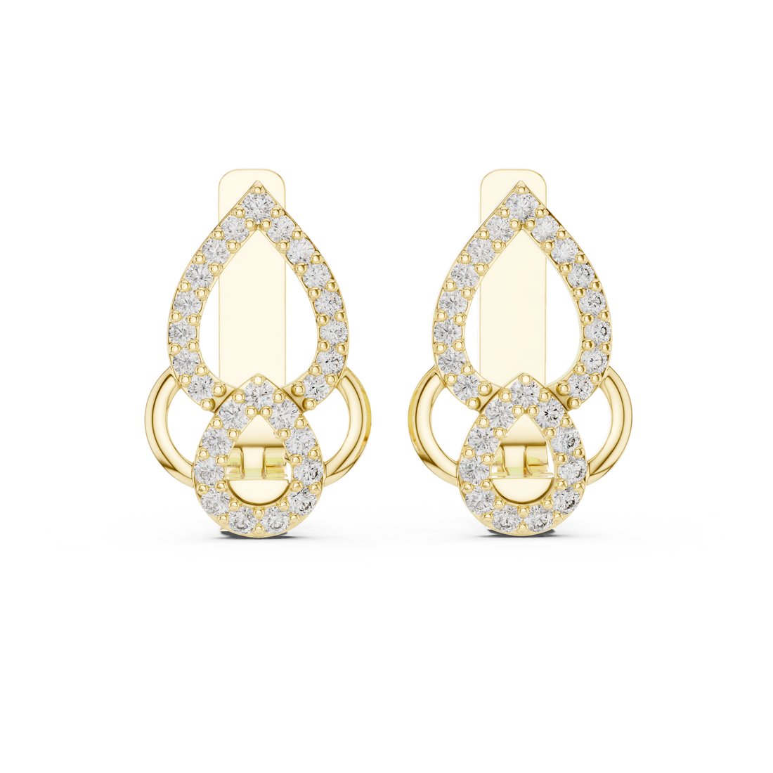 Round Brilliant Diamond Pavé Teardrop Link Stud Earrings