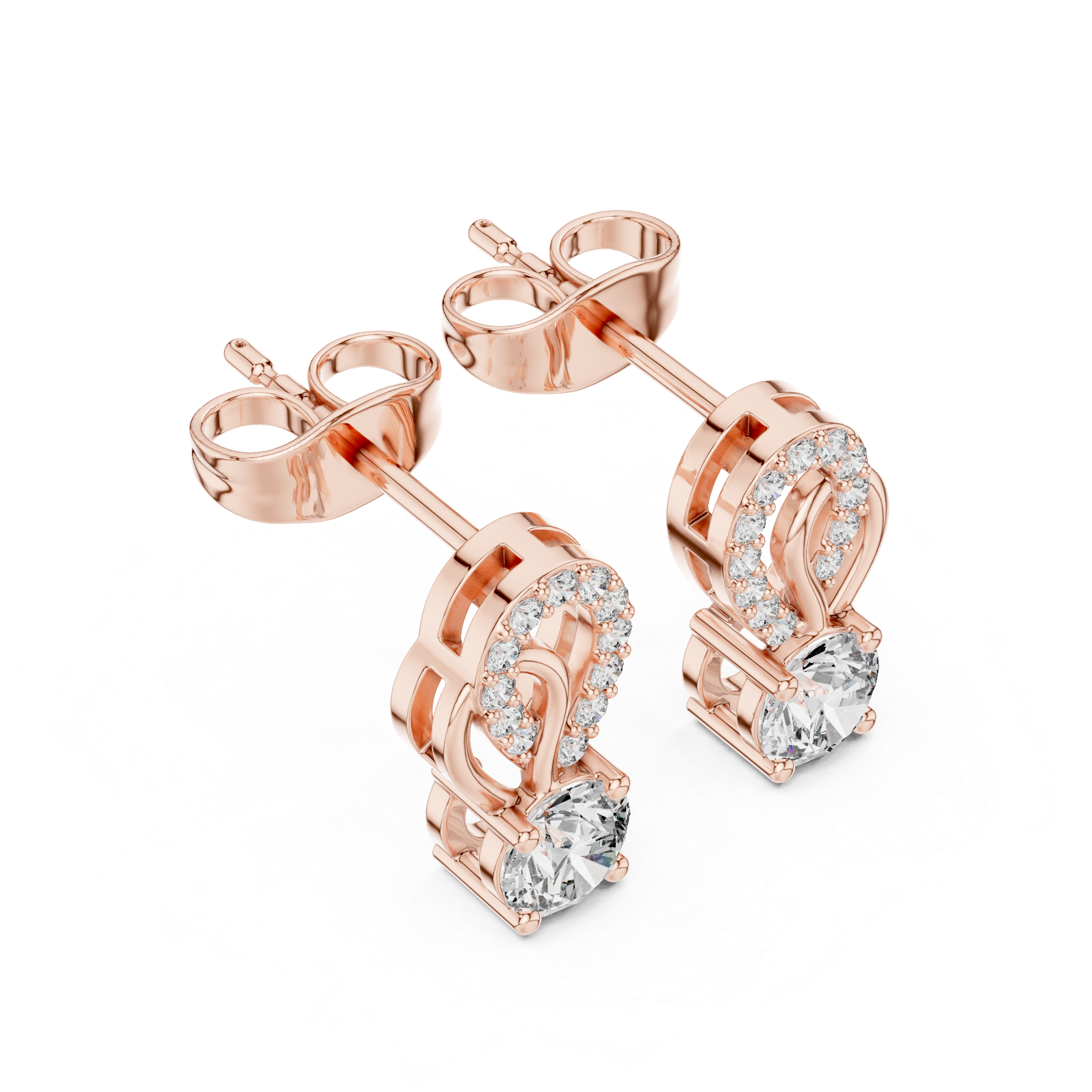 Round Brilliant Diamond Pavé Swirl Drop Stud Earrings