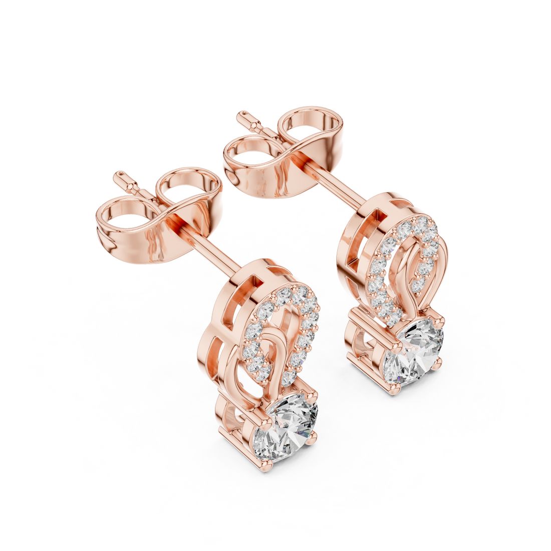 Round Brilliant Diamond Pavé Swirl Drop Stud Earrings