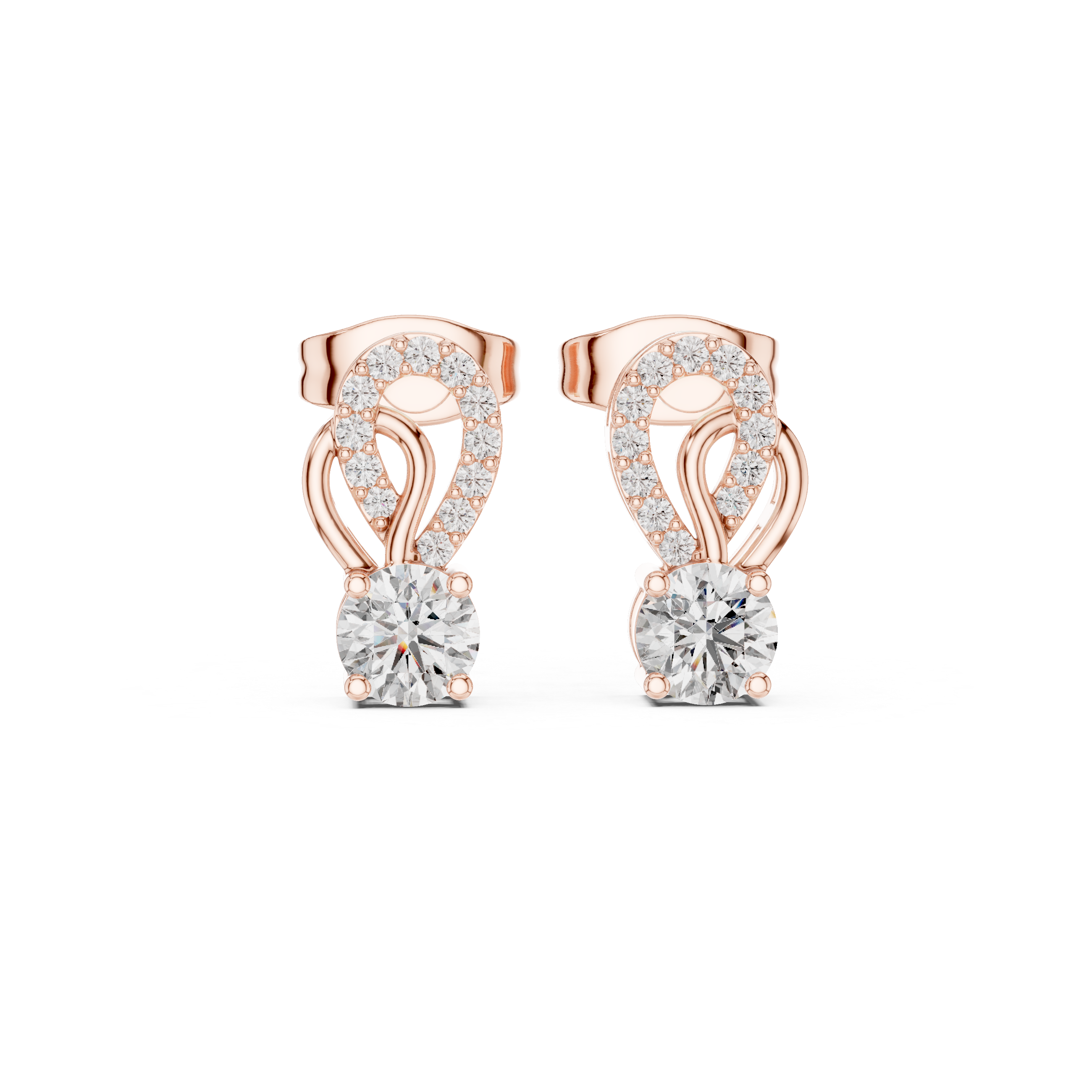 Round Brilliant Diamond Pavé Swirl Drop Stud Earrings