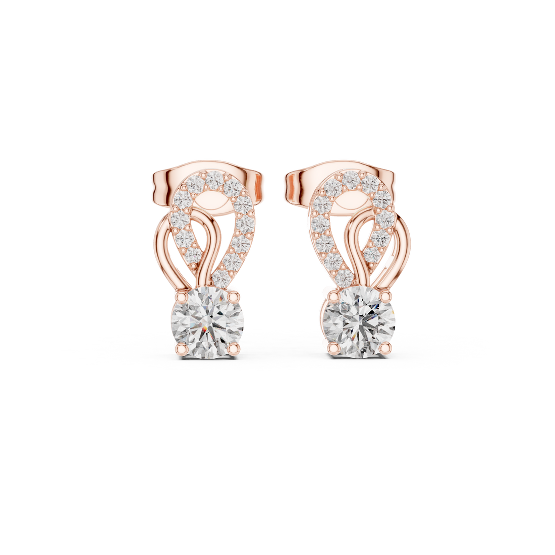 Round Brilliant Diamond Pavé Swirl Drop Stud Earrings