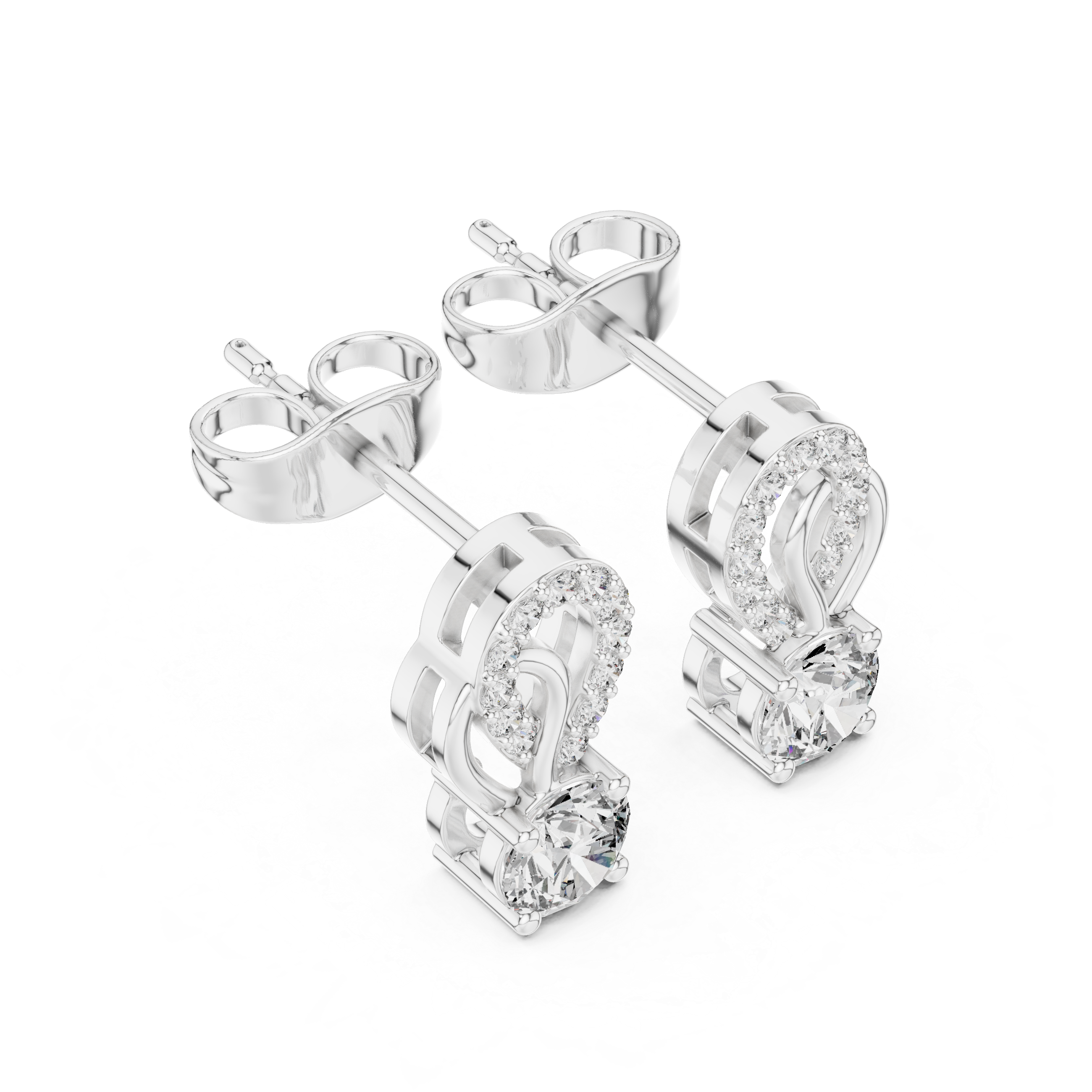 Round Brilliant Diamond Pavé Swirl Drop Stud Earrings
