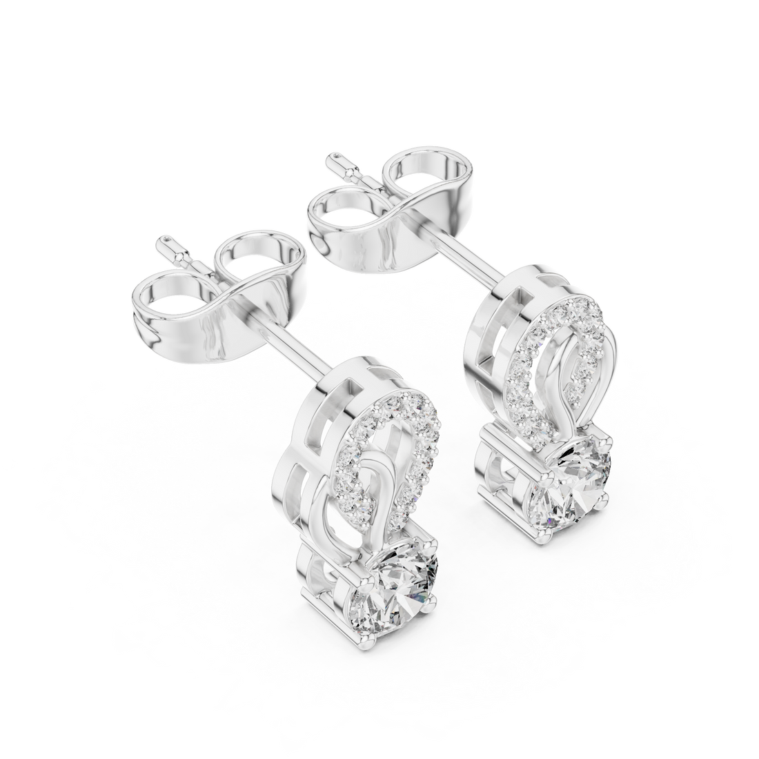 Round Brilliant Diamond Pavé Swirl Drop Stud Earrings