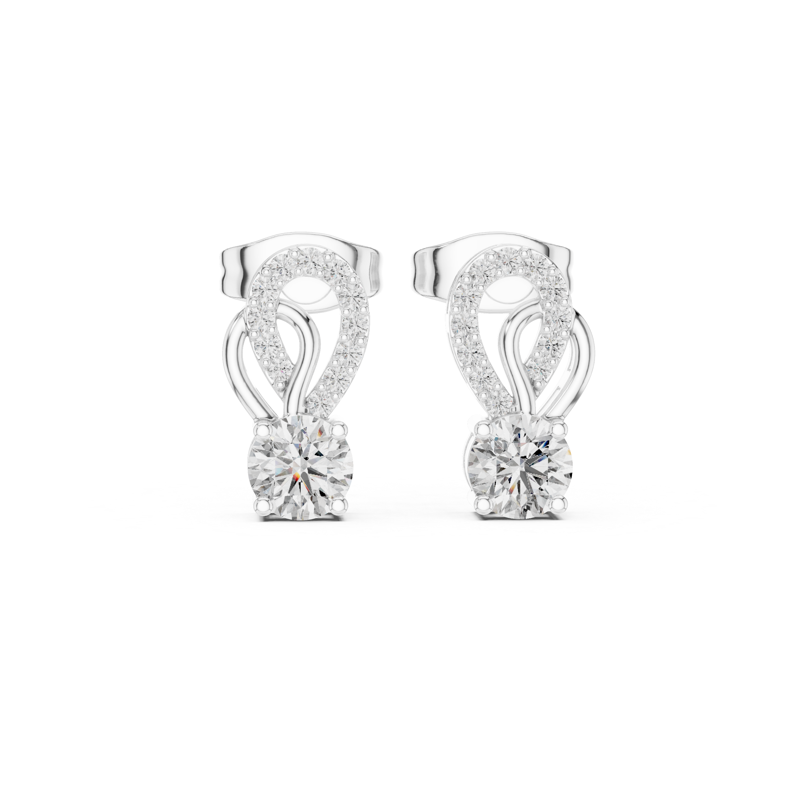 Round Brilliant Diamond Pavé Swirl Drop Stud Earrings