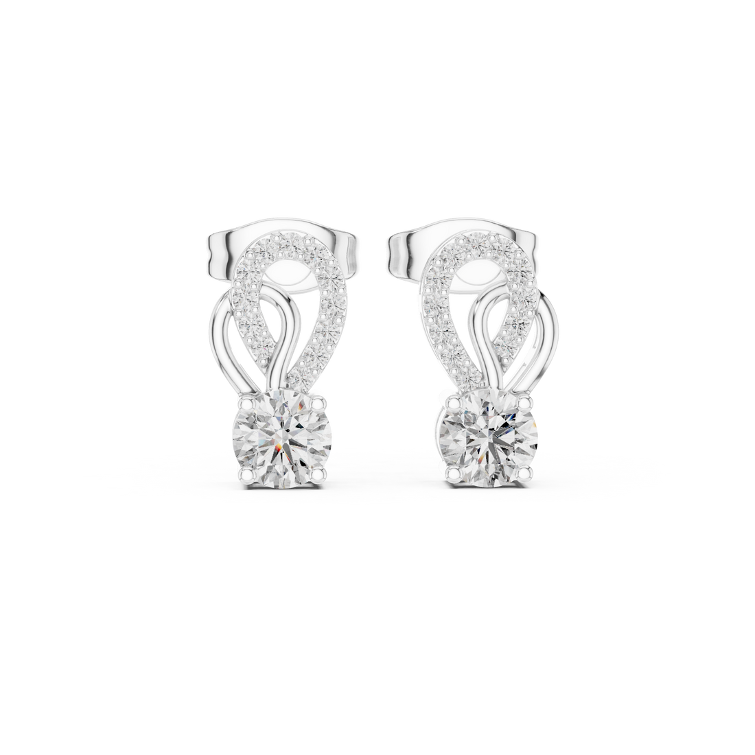 Round Brilliant Diamond Pavé Swirl Drop Stud Earrings