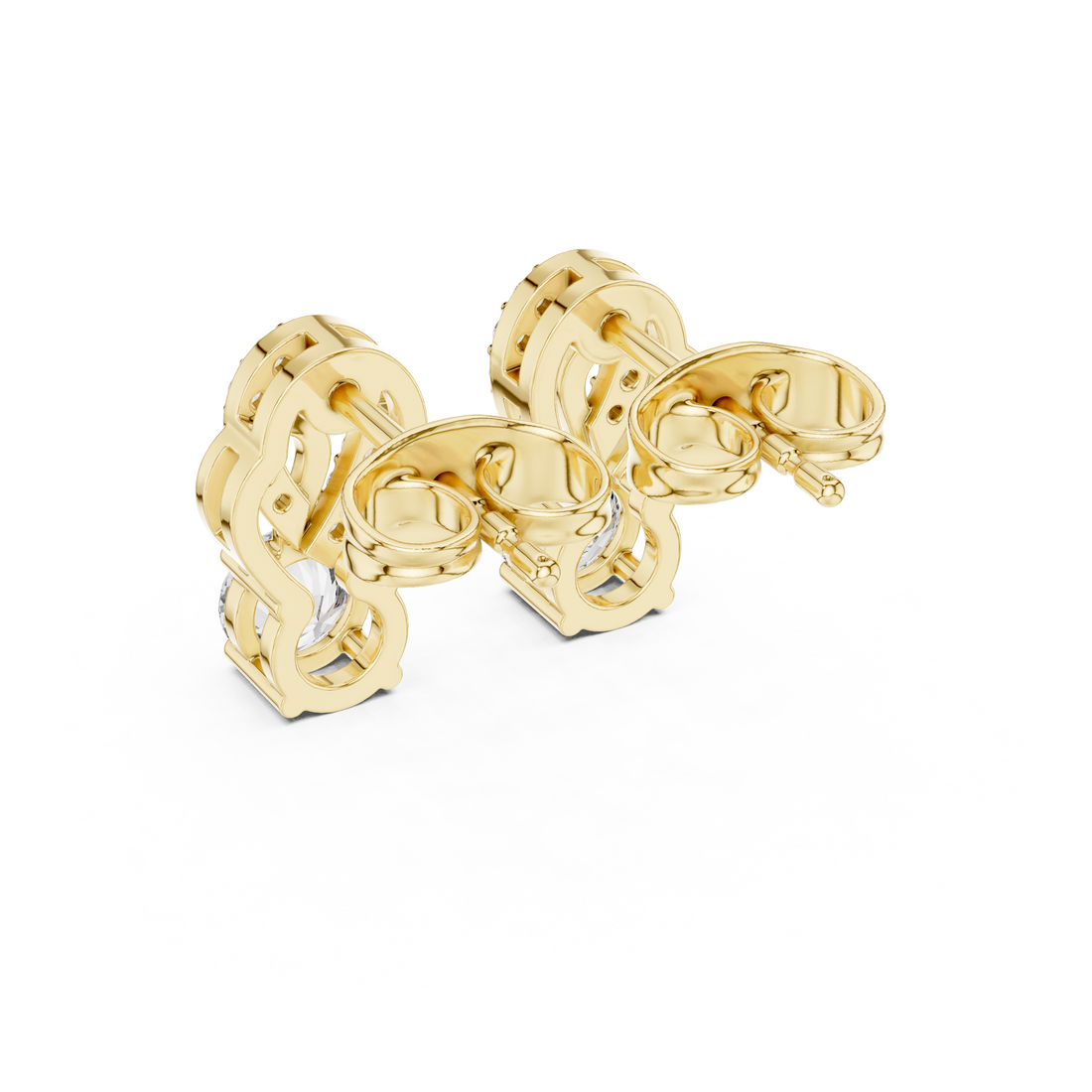 Round Brilliant Diamond Pavé Swirl Drop Stud Earrings