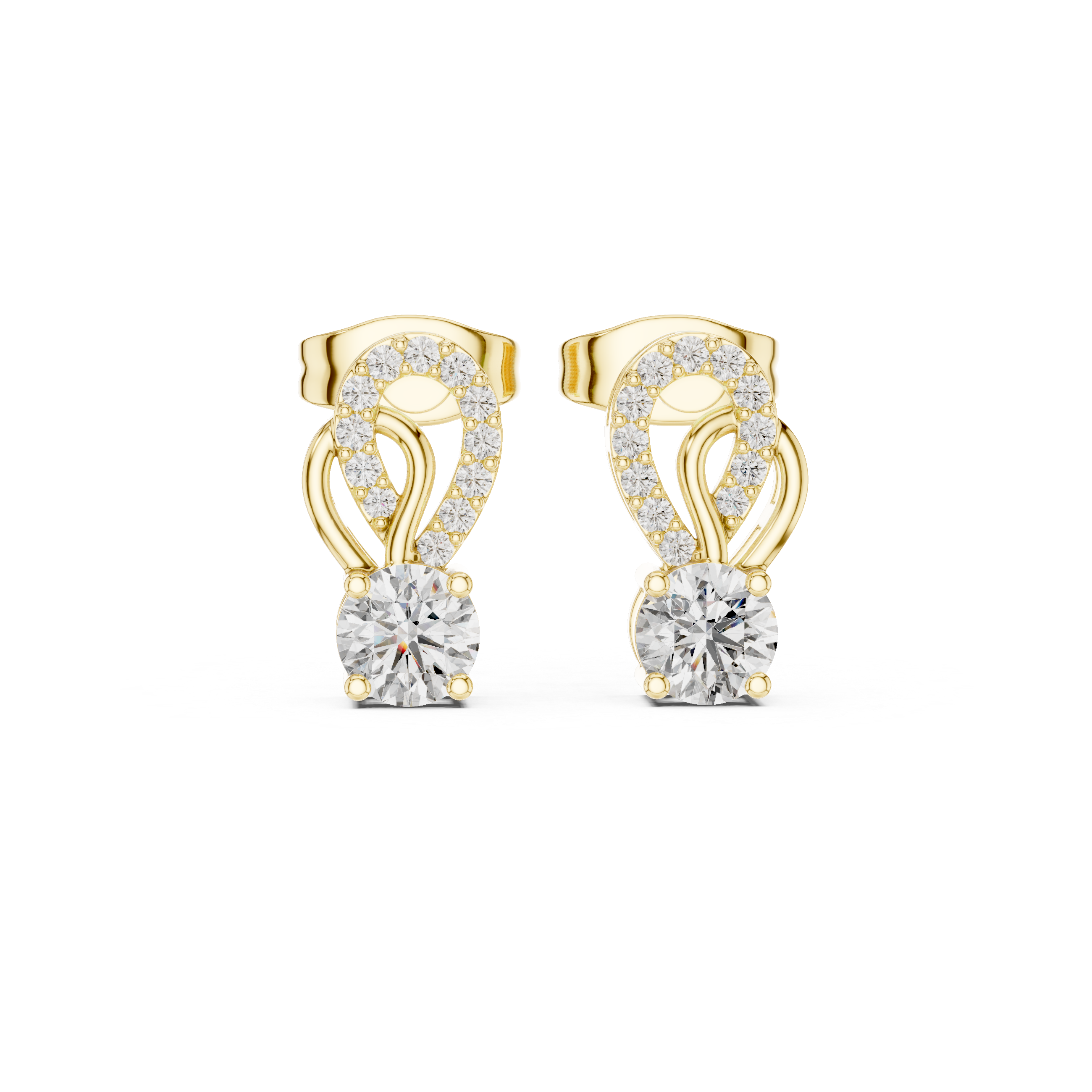 Round Brilliant Diamond Pavé Swirl Drop Stud Earrings