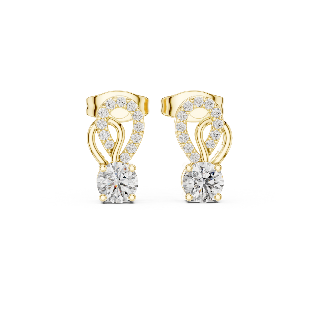 Round Brilliant Diamond Pavé Swirl Drop Stud Earrings
