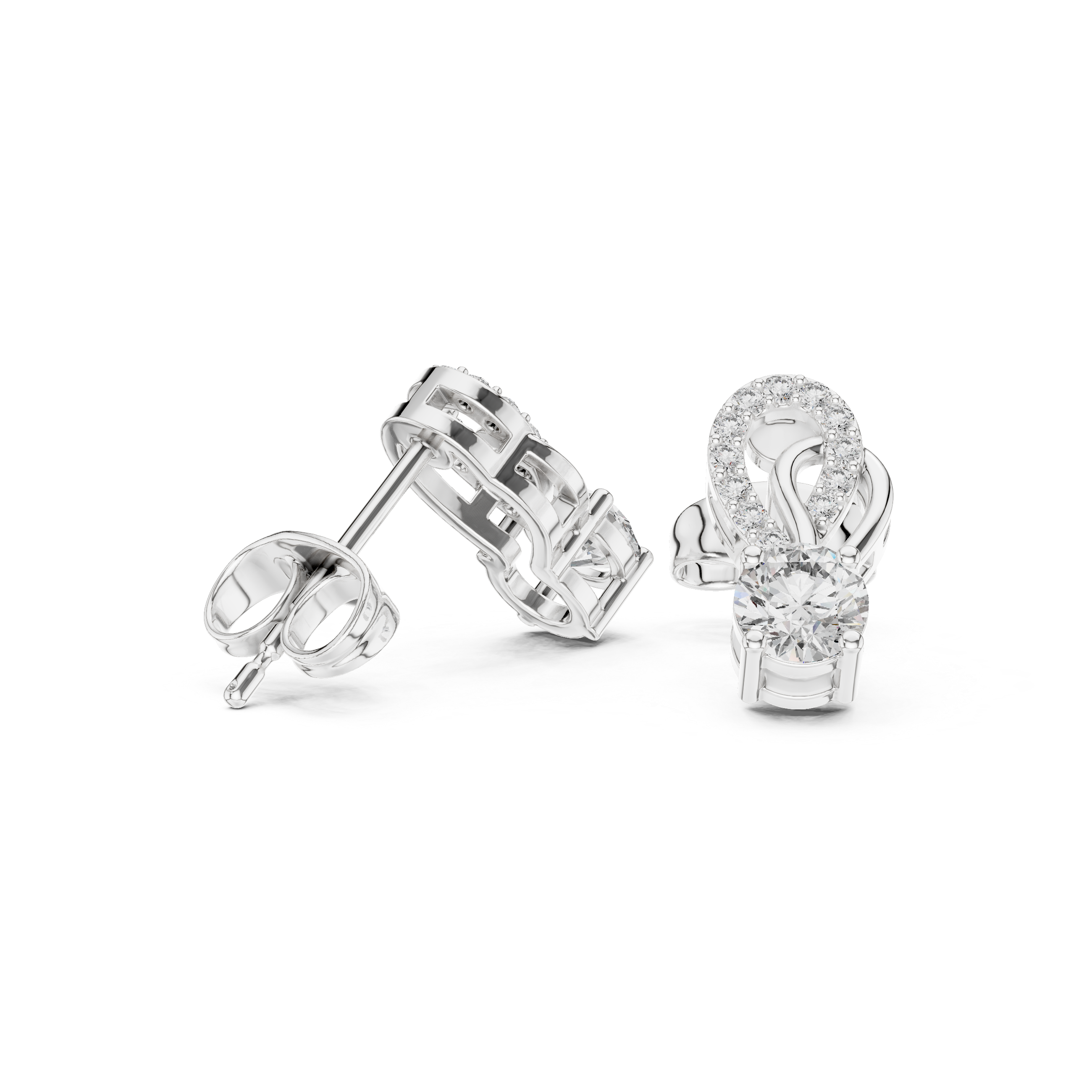 Round Brilliant Diamond Pavé Swirl Drop Stud Earrings