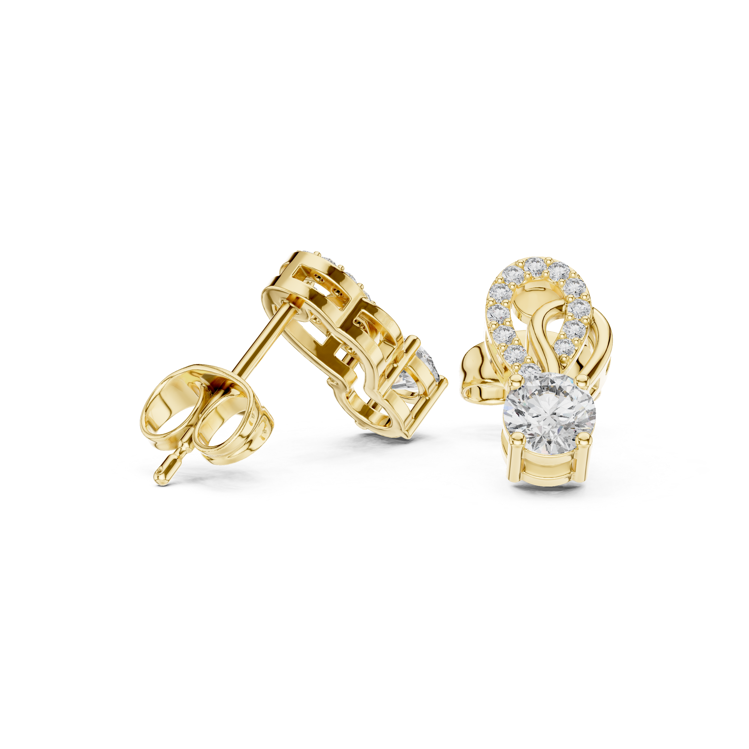 Round Brilliant Diamond Pavé Swirl Drop Stud Earrings