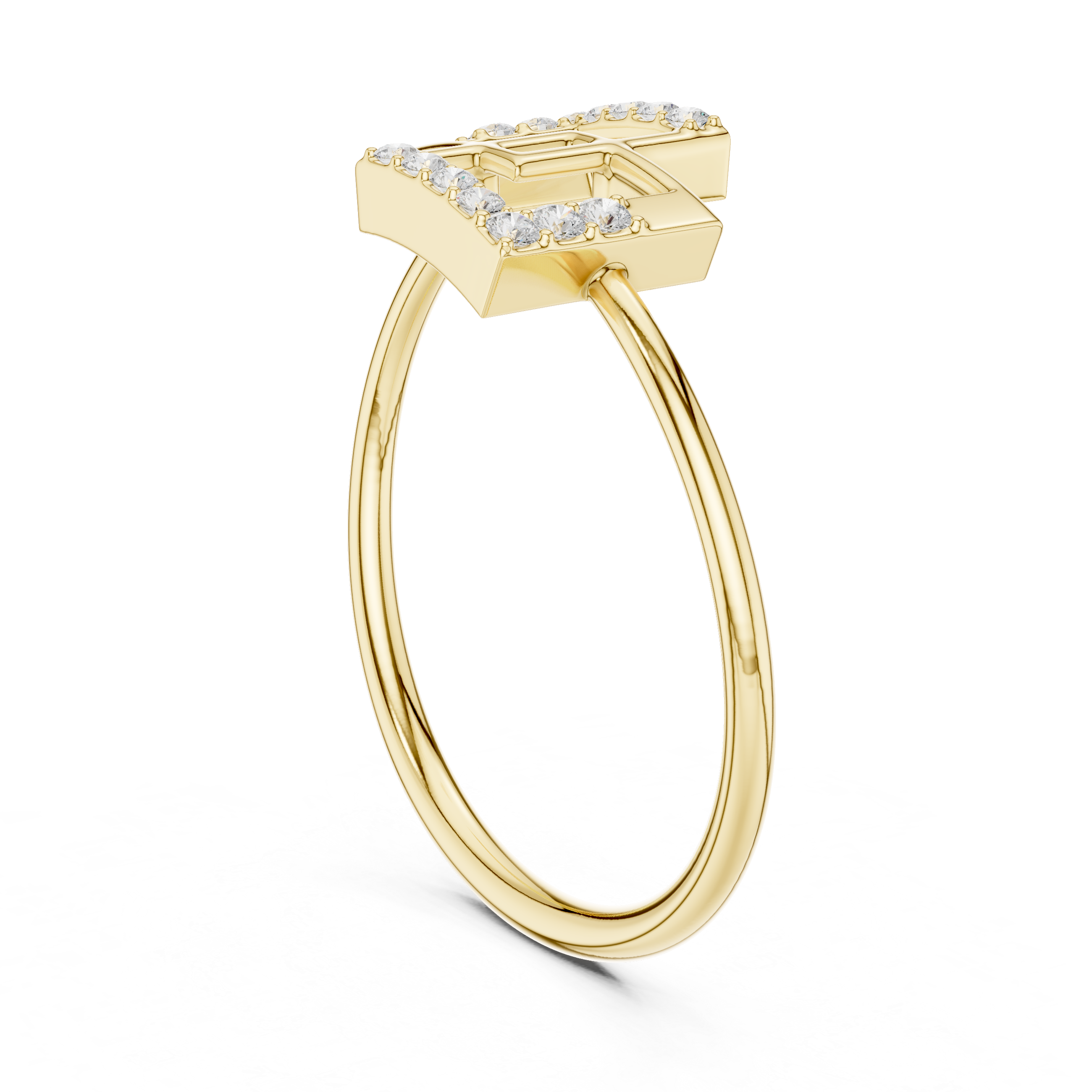 Modern men's fashion ring designed with CZ diamonds in polished gold finish.