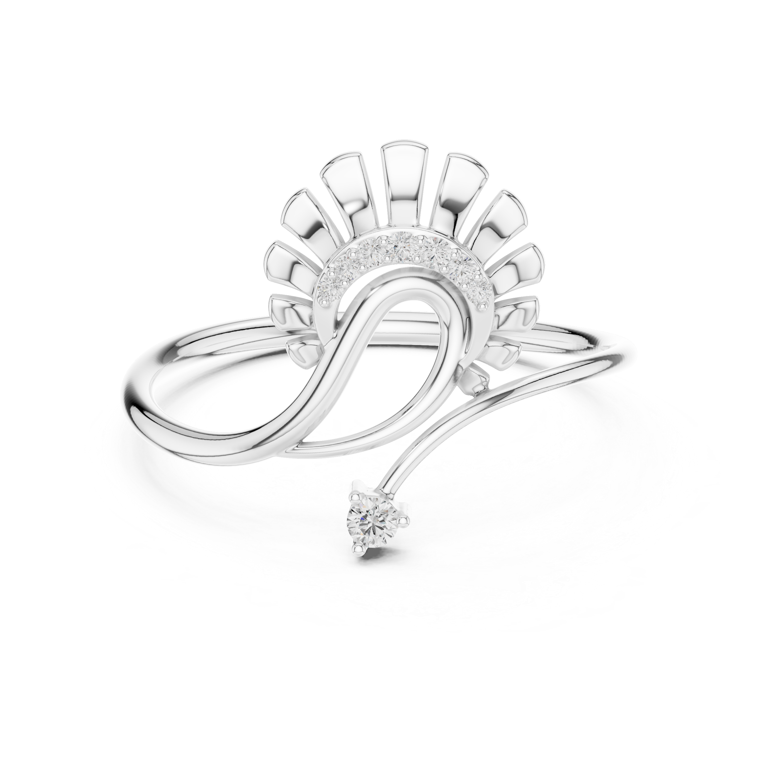 Halo diamond engagement ring with small sparkling side stones.