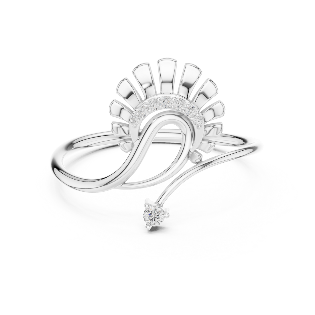 Halo diamond engagement ring with small sparkling side stones.
