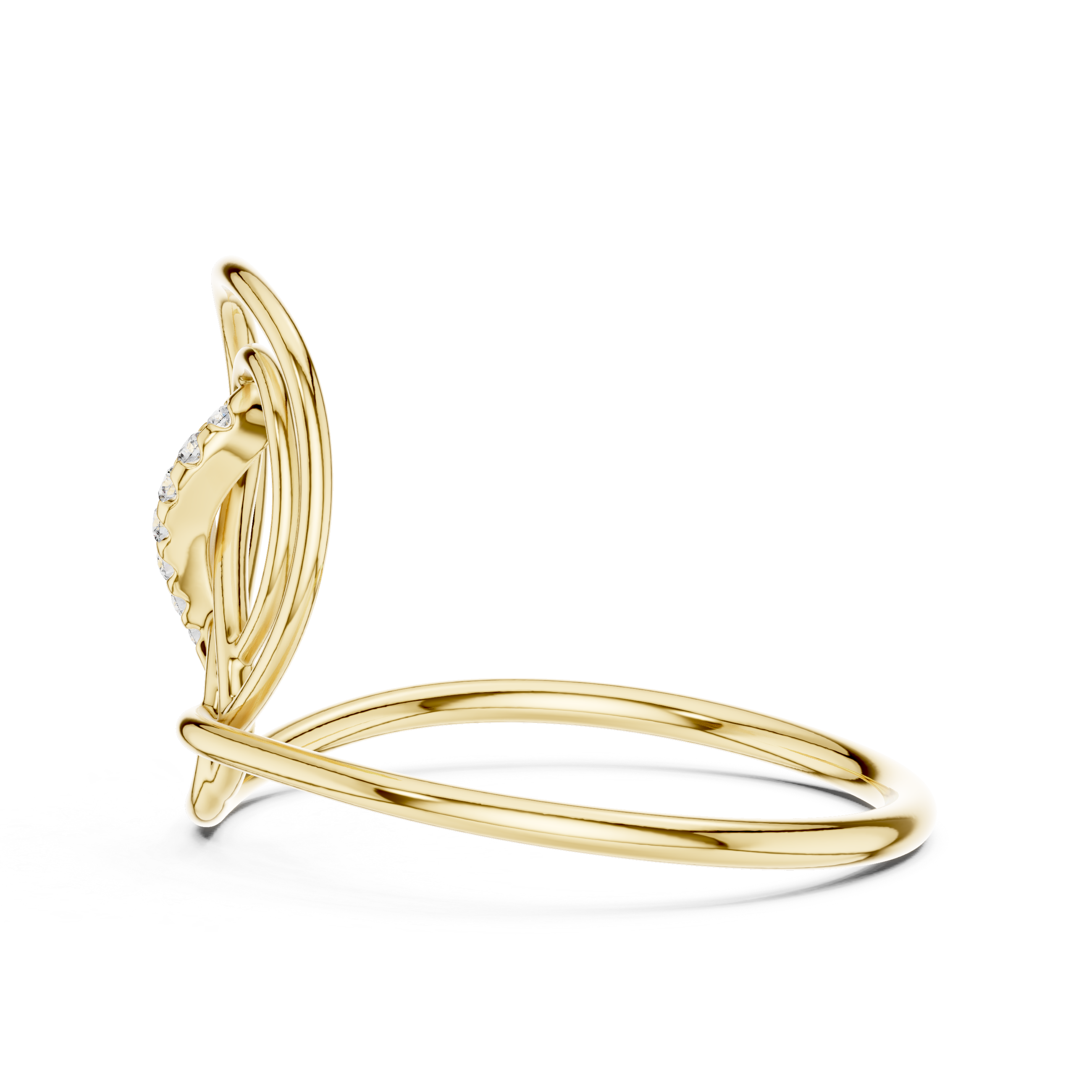 Diamond gemstone ring with polished gold band.