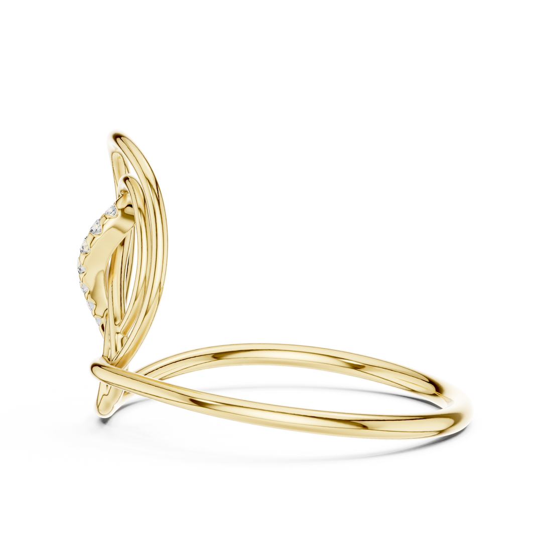 Diamond gemstone ring with polished gold band.