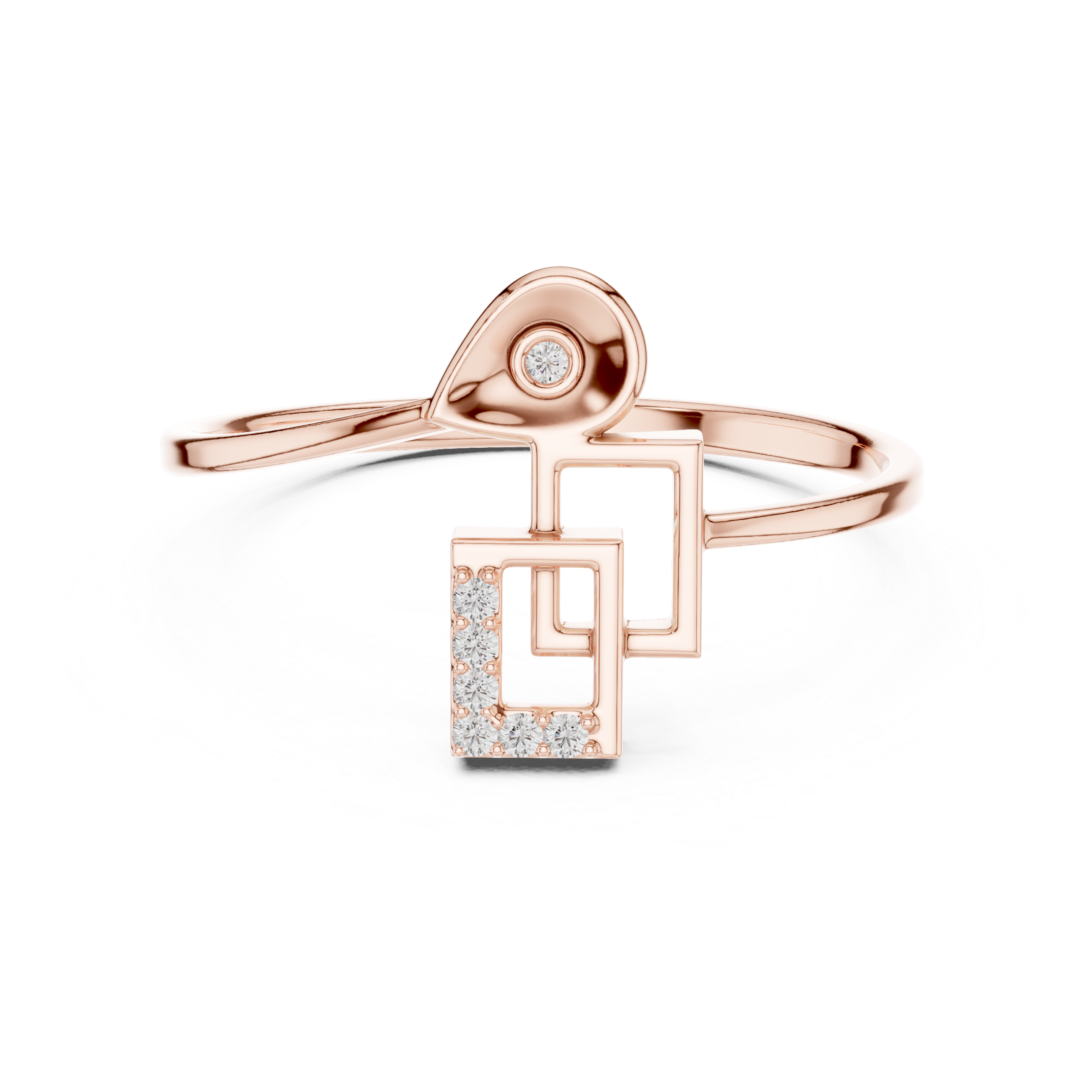 Minimal gold band ring with small round diamond center.