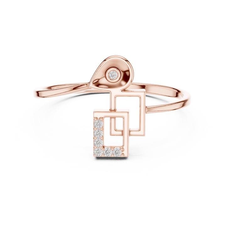 Minimal gold band ring with small round diamond center.