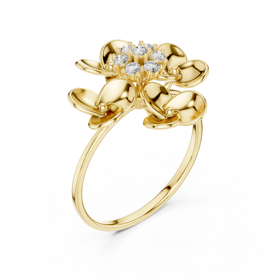 Floral toe ring with carved decorative pattern.