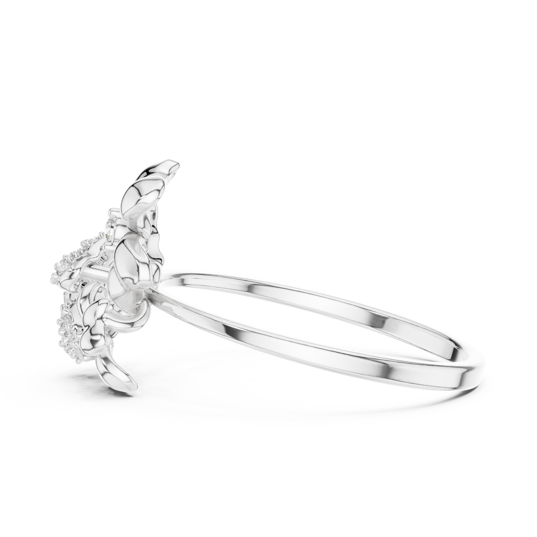 Modern princess-cut diamond ring in smooth white gold band.