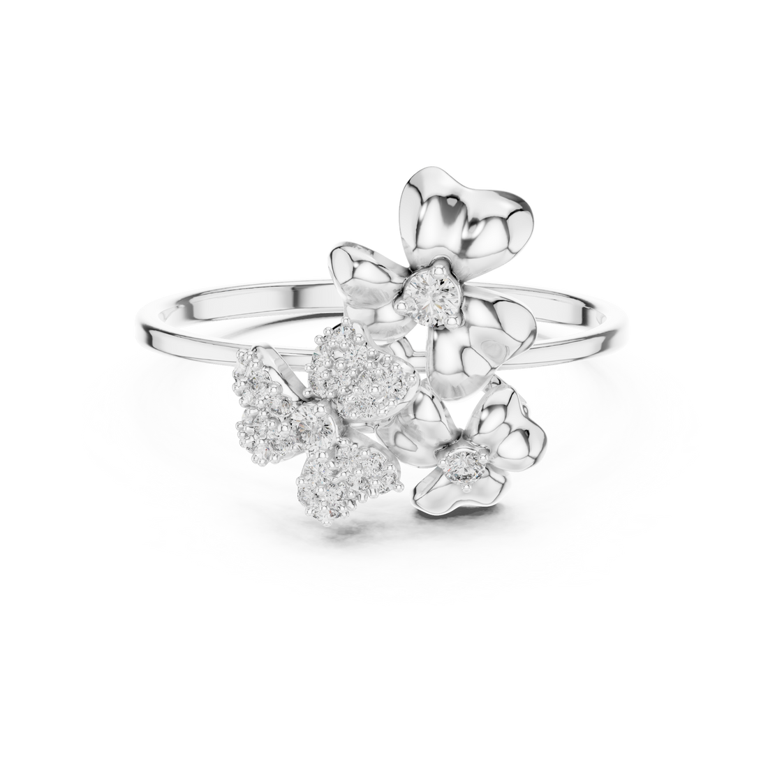 Cushion-cut diamond engagement ring in refined rose gold setting.