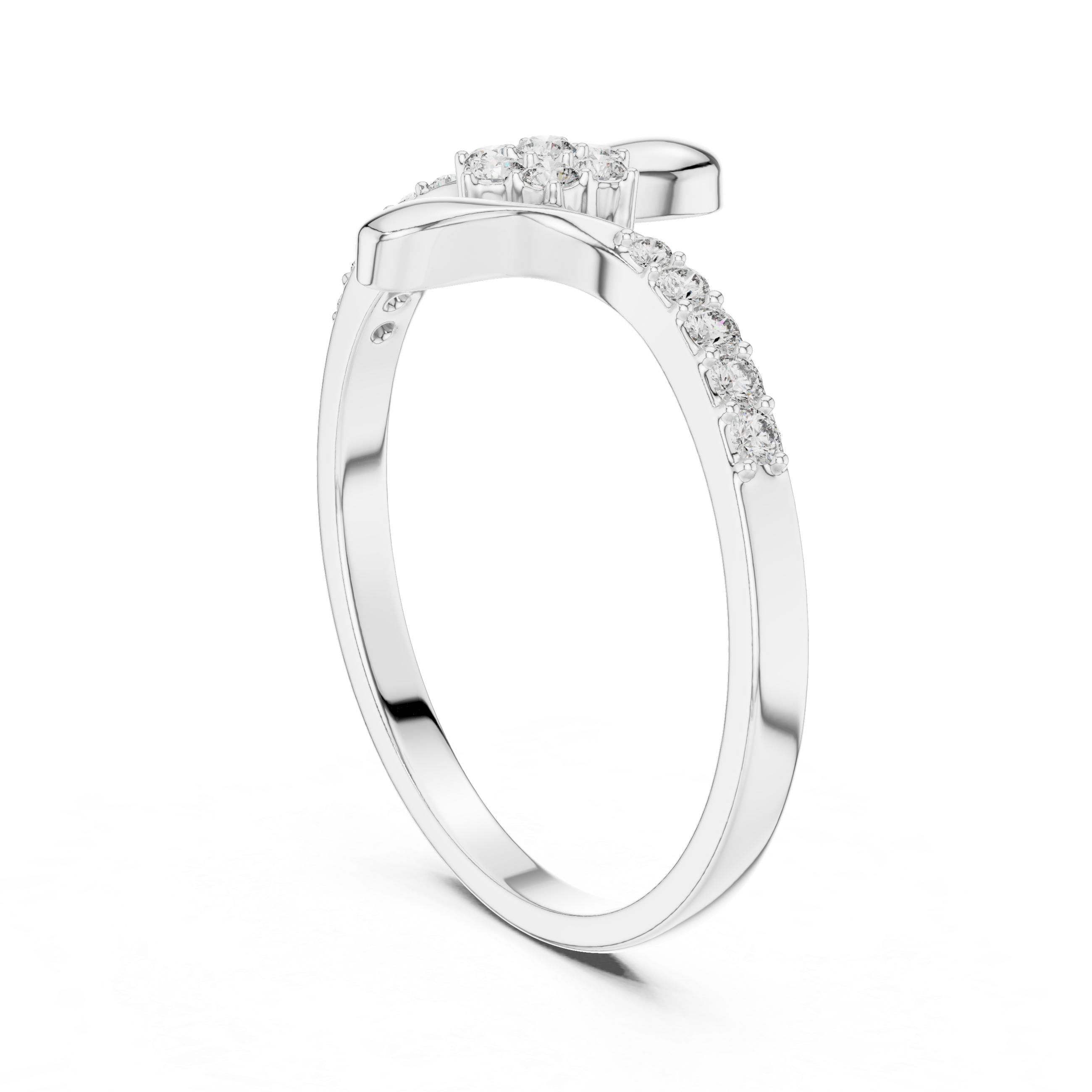 Stylish rose gold infinity ring with delicate diamond accents and modern minimalist finish.