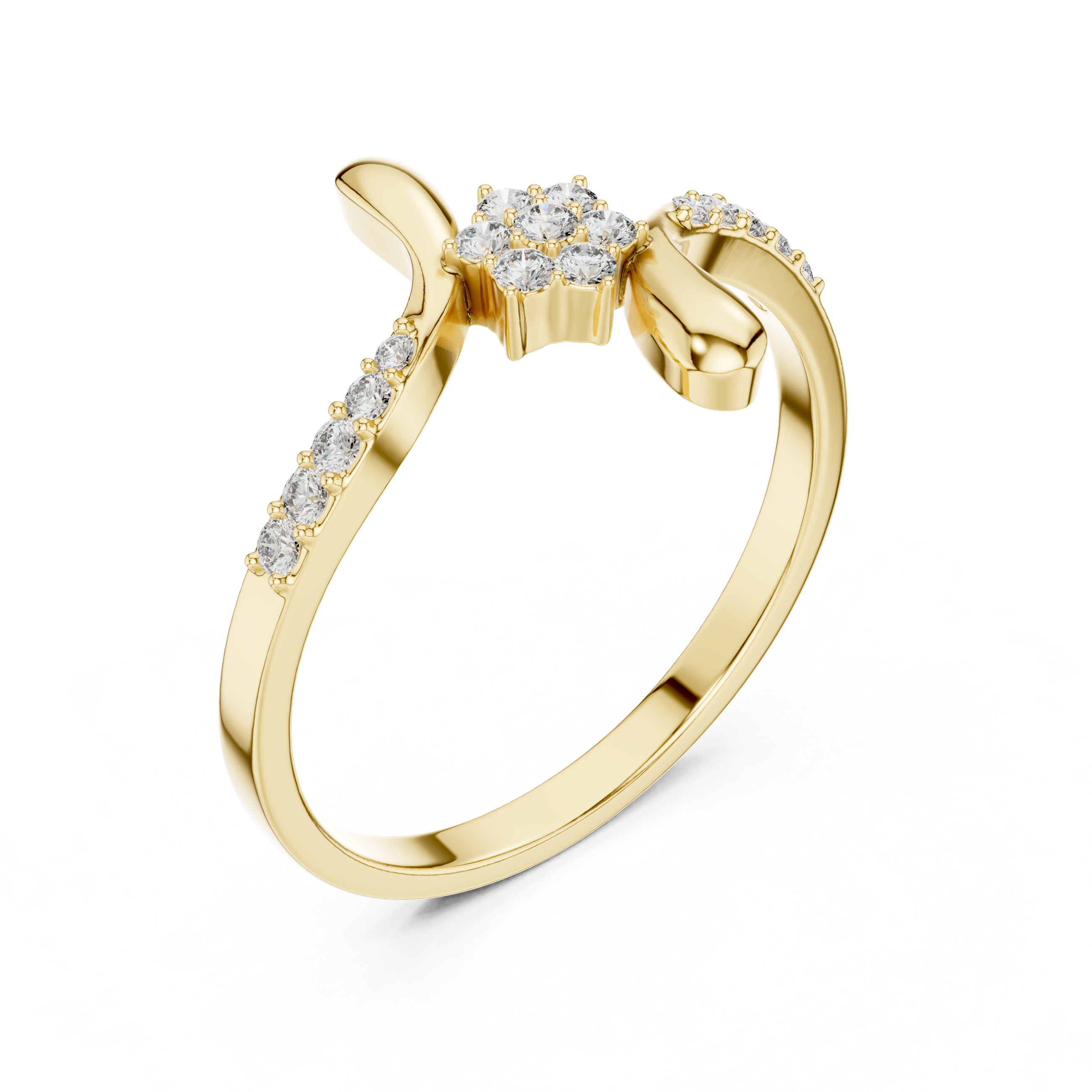 Modern geometric diamond ring with sharp angles and contemporary luxury finish.