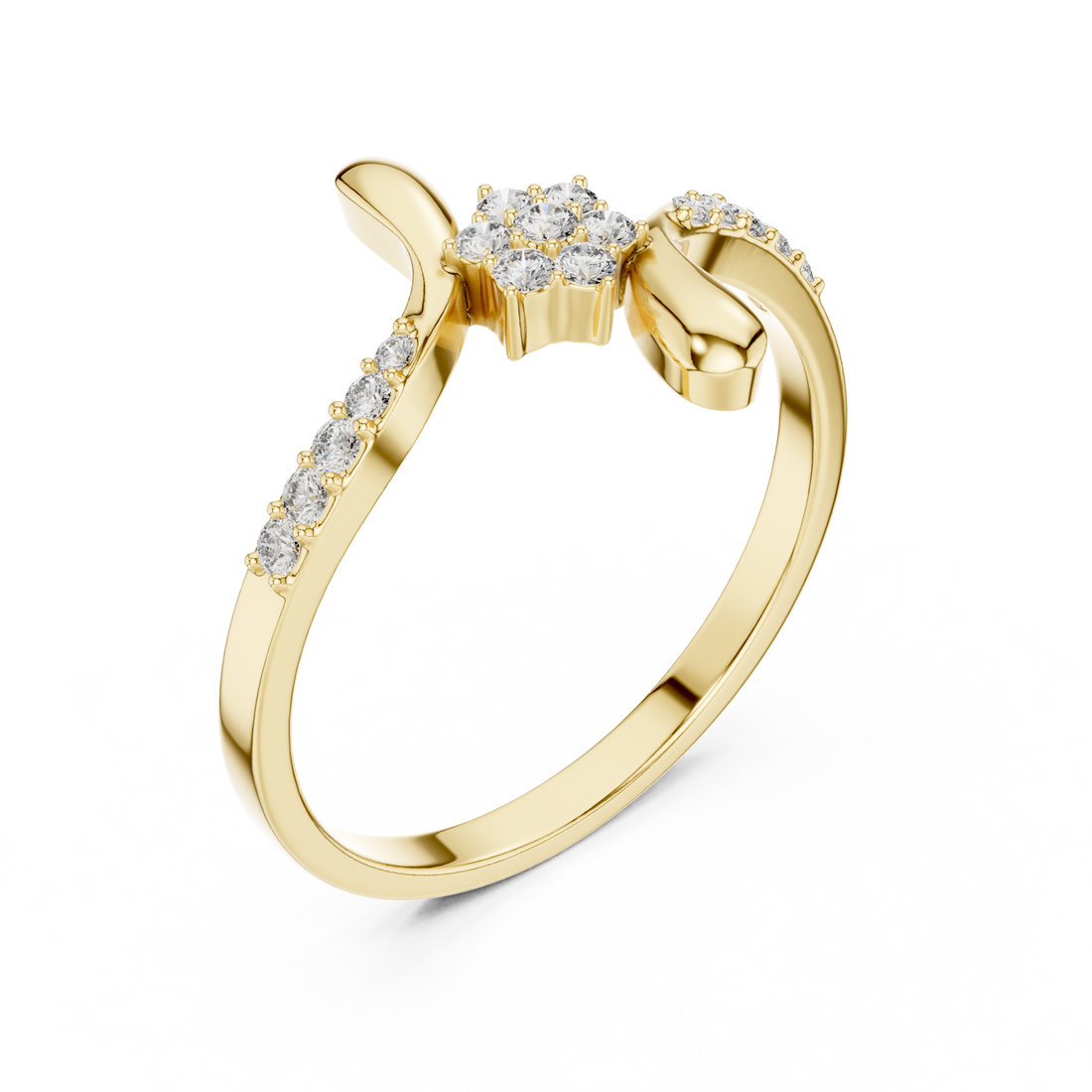 Modern geometric diamond ring with sharp angles and contemporary luxury finish.