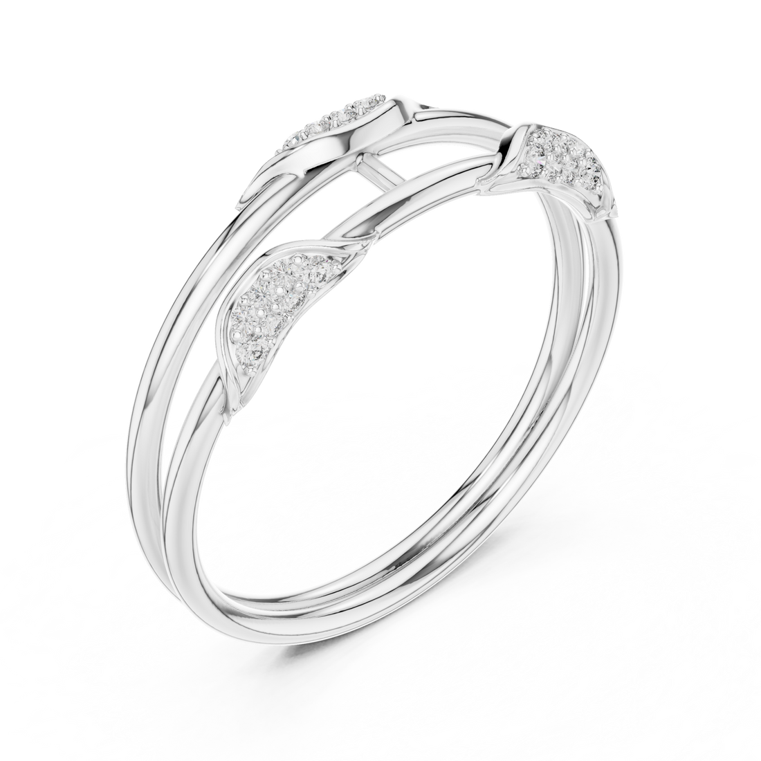 Minimalist thin gold band ring with tiny diamonds.