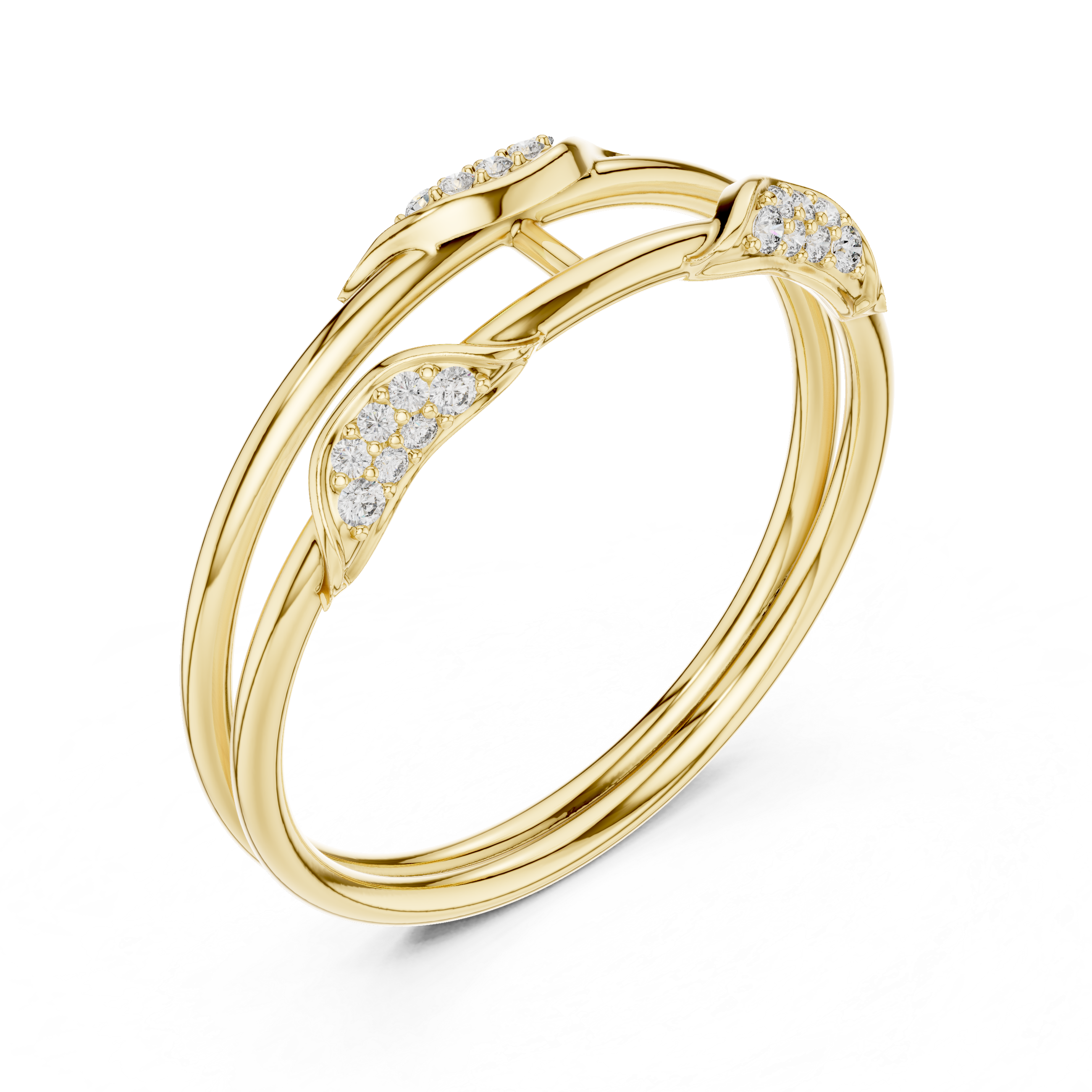 Twisted band diamond ring with modern design.