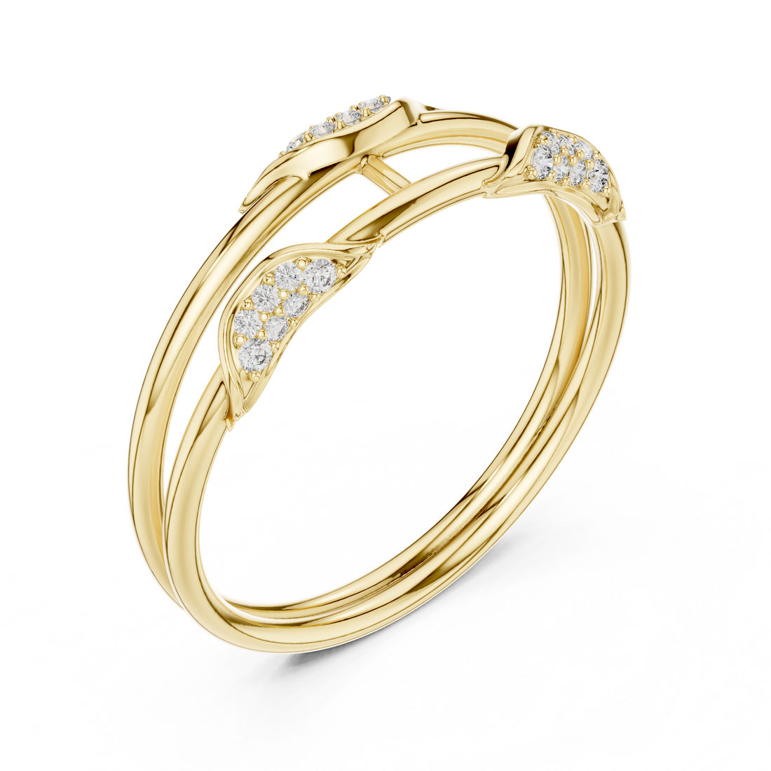 Twisted band diamond ring with modern design.