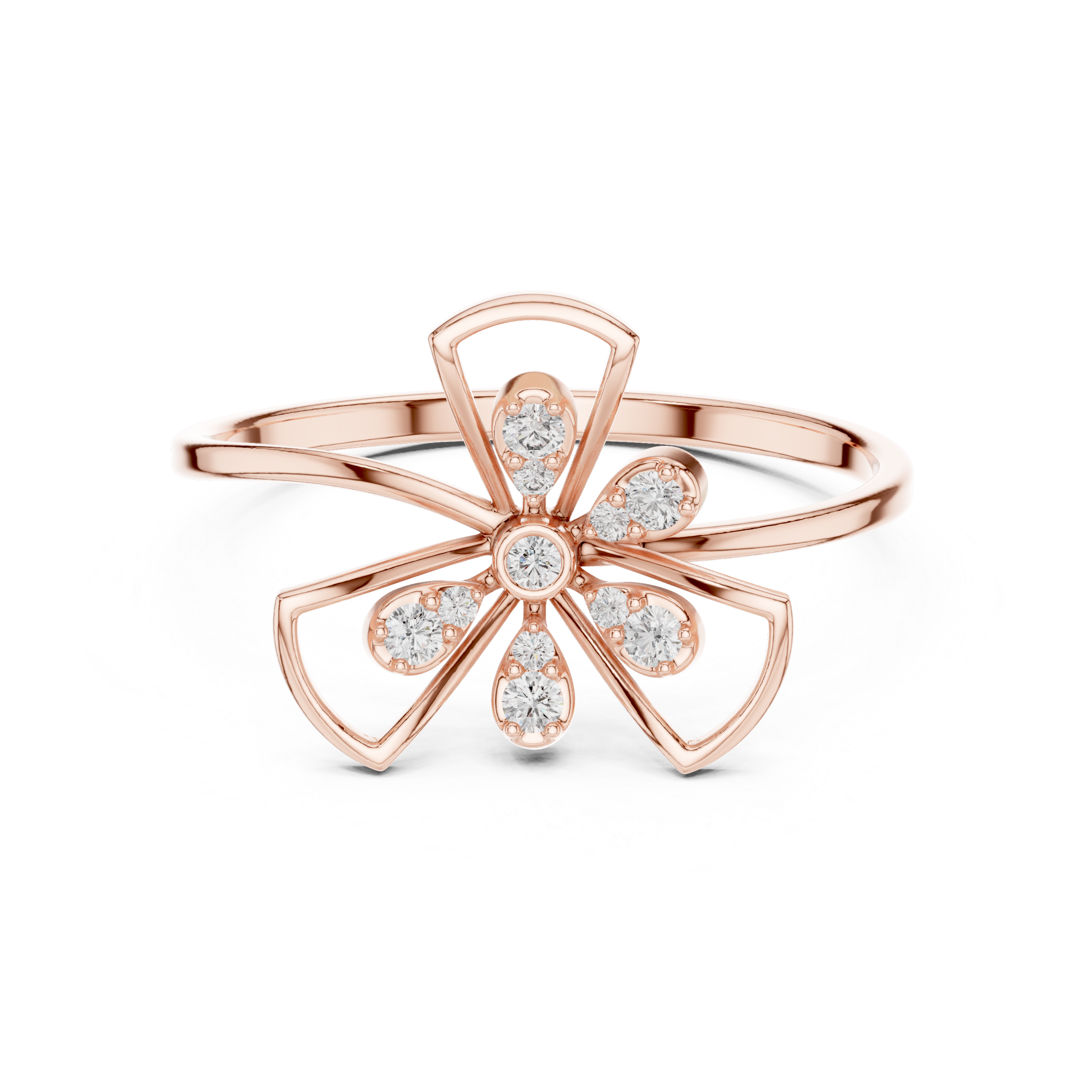 Floral-inspired diamond ring with delicate petals.