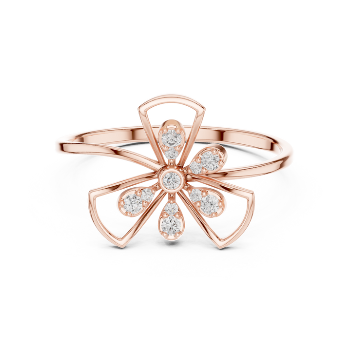 Floral-inspired diamond ring with delicate petals.