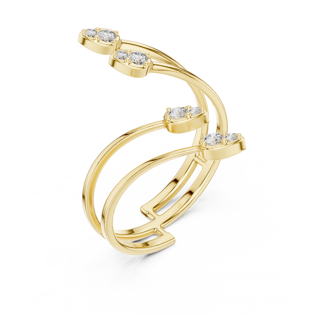 Hinged gold bracelet with engraved surface.