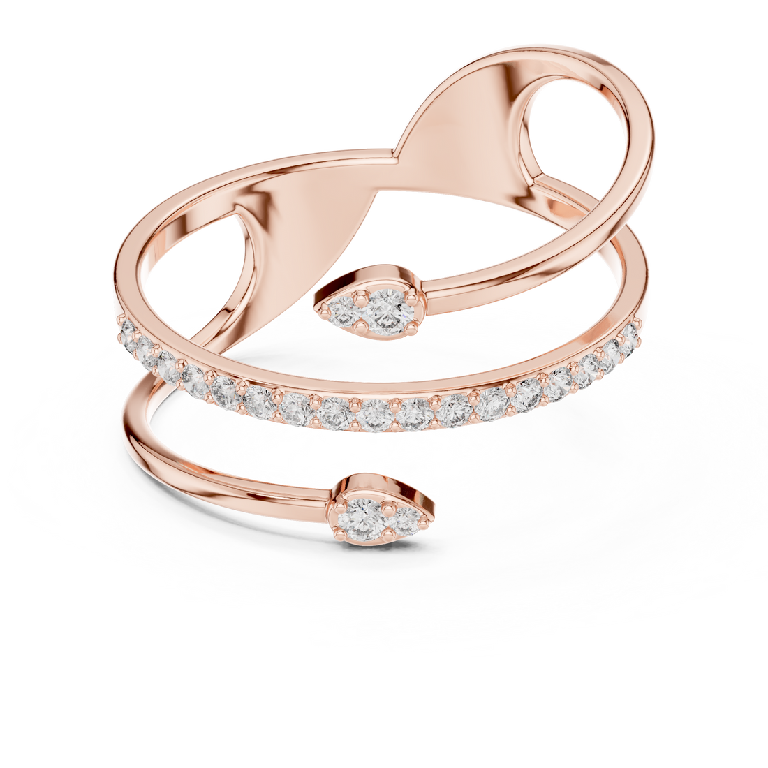 Diamond climber earrings with curved shape.