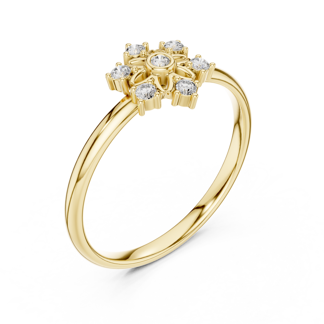Floral diamond ring with petal-inspired detail.