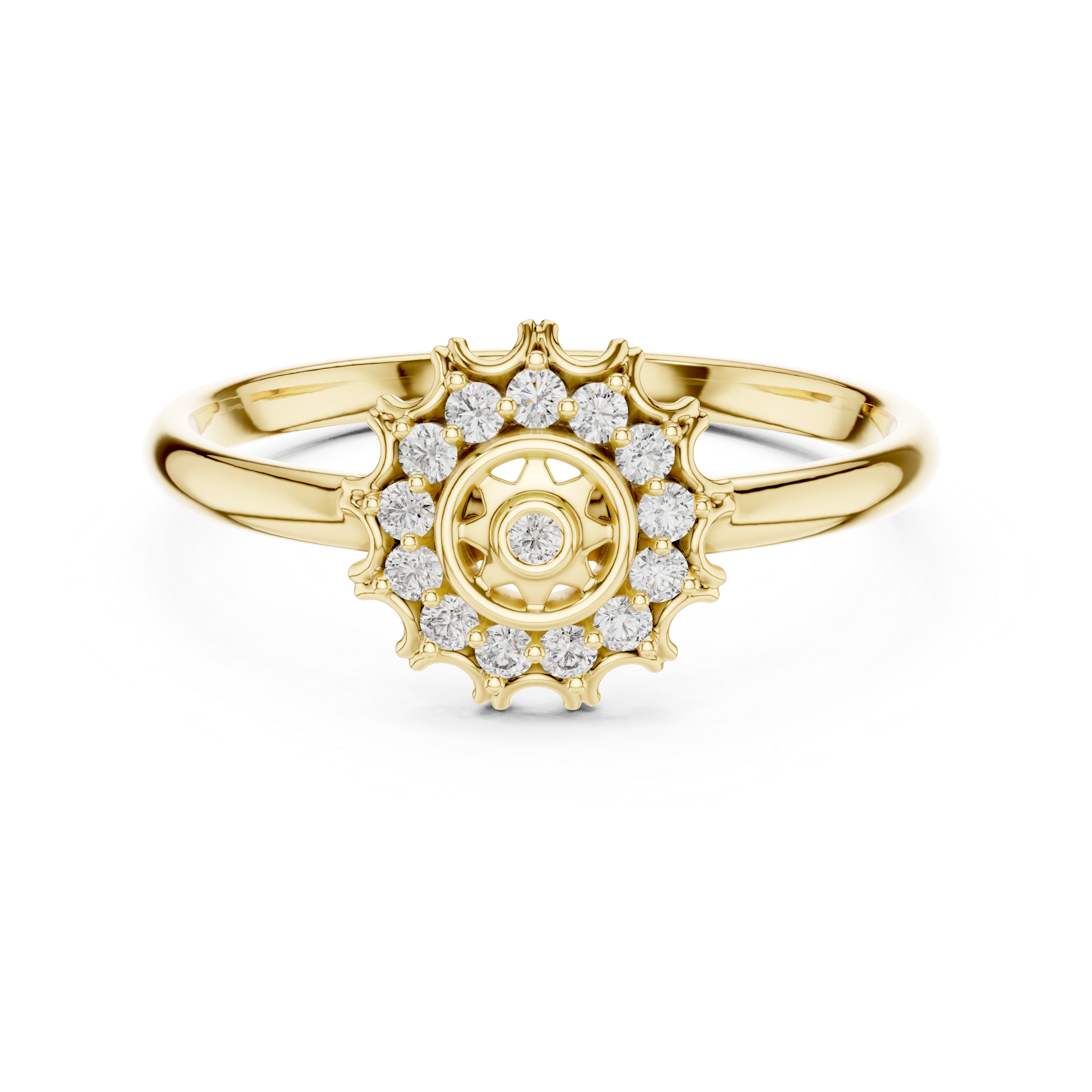 Multi-stone fashion ring with colorful layout.