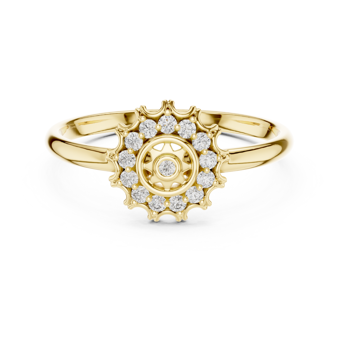 Multi-stone fashion ring with colorful layout.