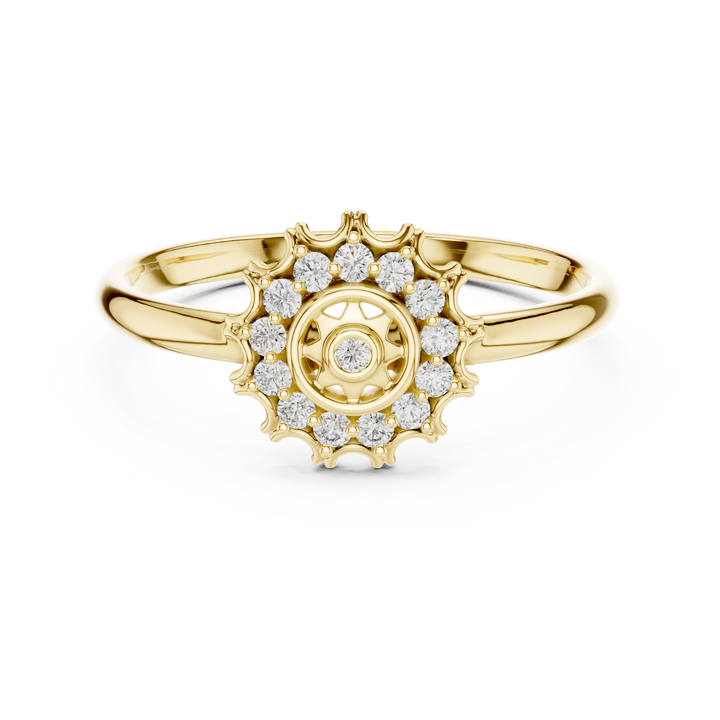 Multi-stone fashion ring with colorful layout.