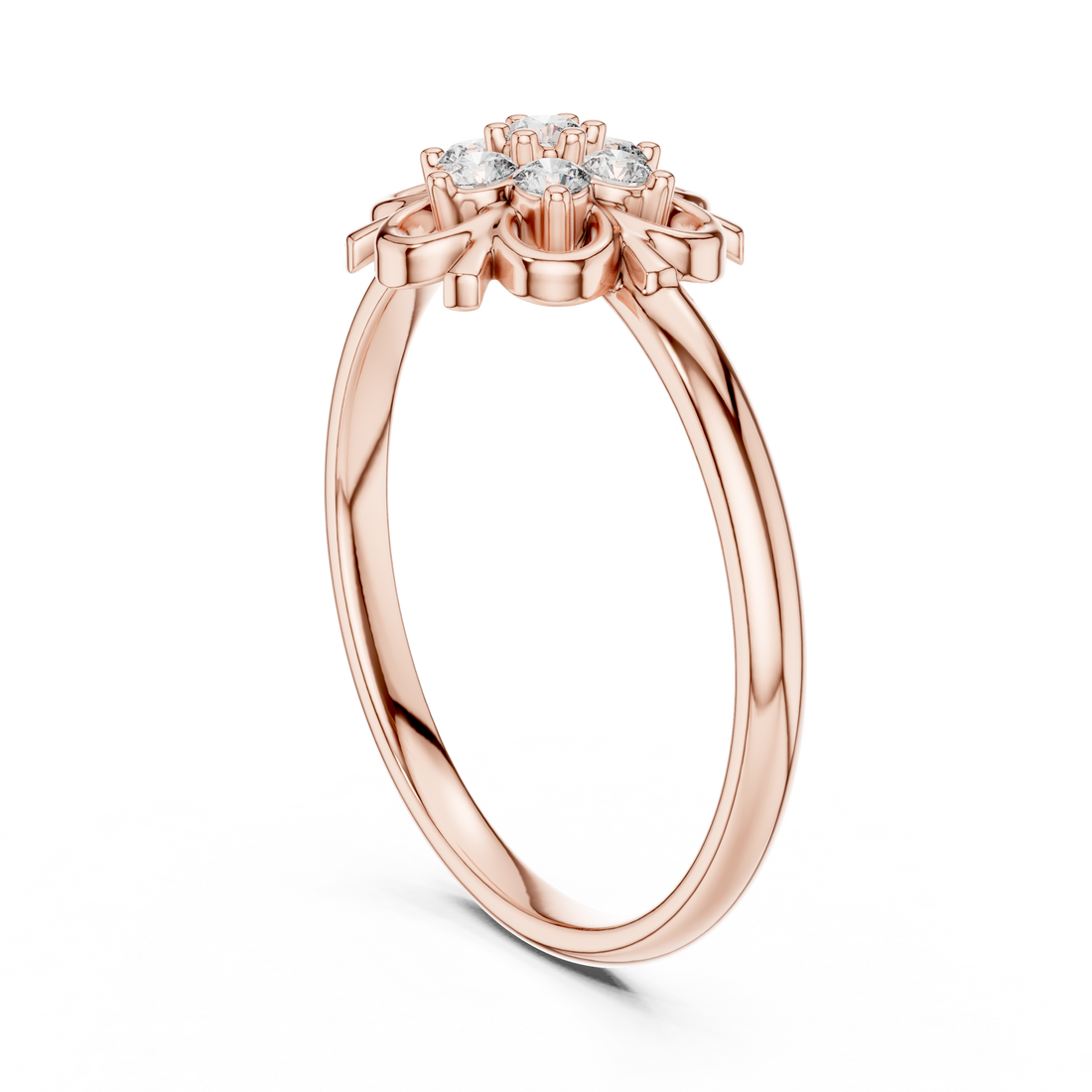 Modern rose gold cushion-cut diamond ring designed with shimmering side stones and a luxurious polished finish.