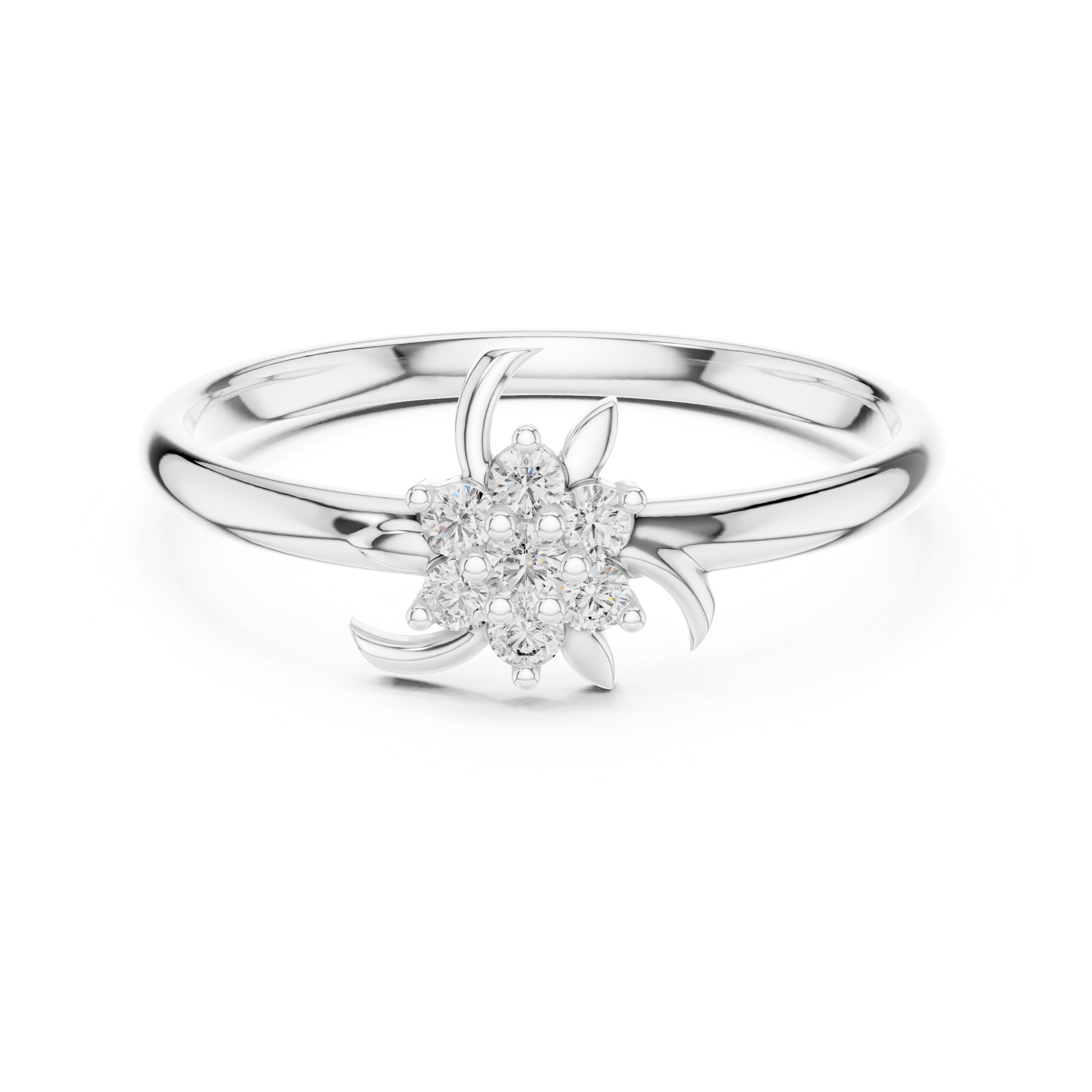 Floral nose stud featuring sparkling CZ diamonds arranged in delicate pattern.
