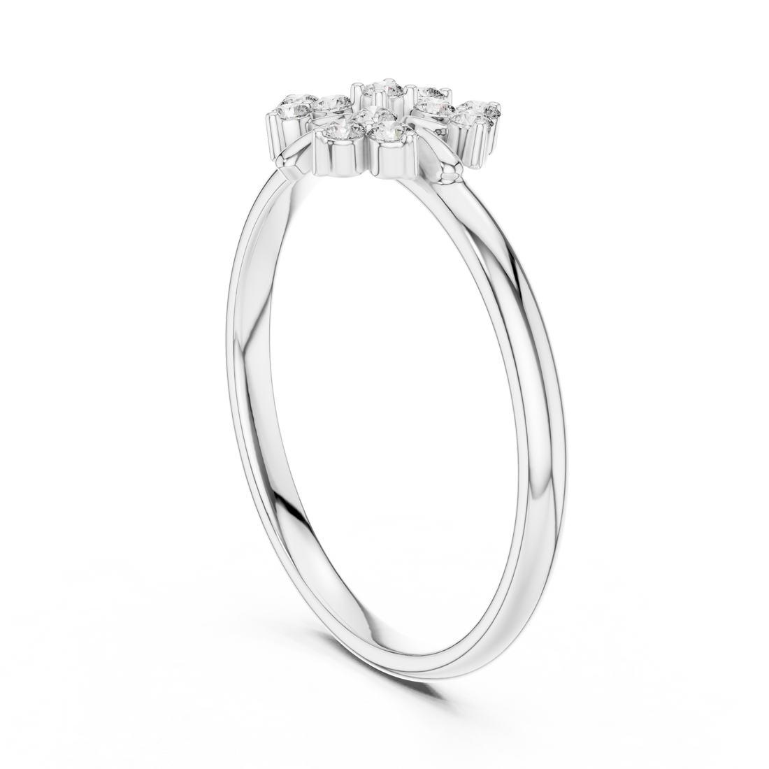 Classic oval halo diamond ring in white gold with sparkling accents.