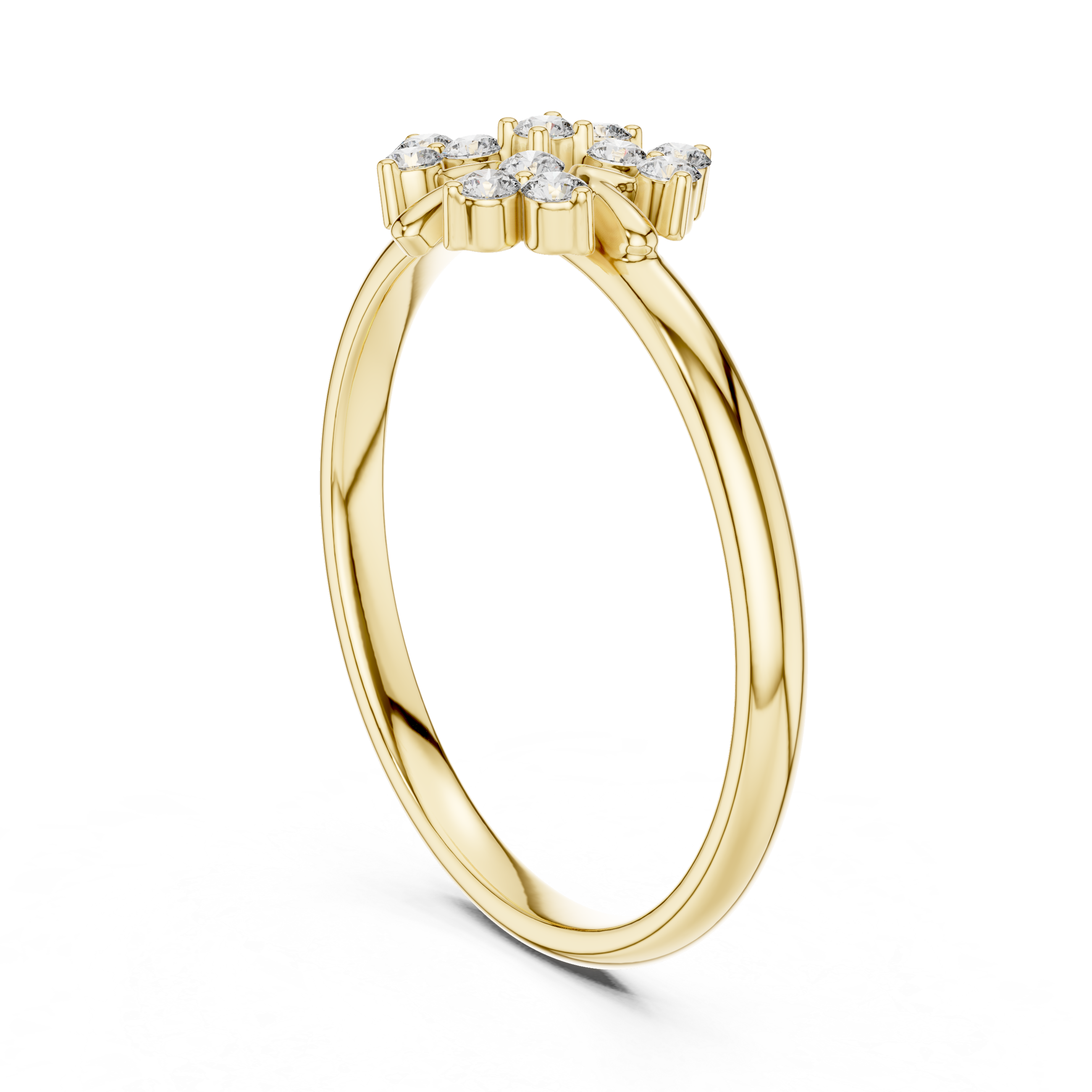 Round lab-grown diamond ring with brilliant shine in gold band.
