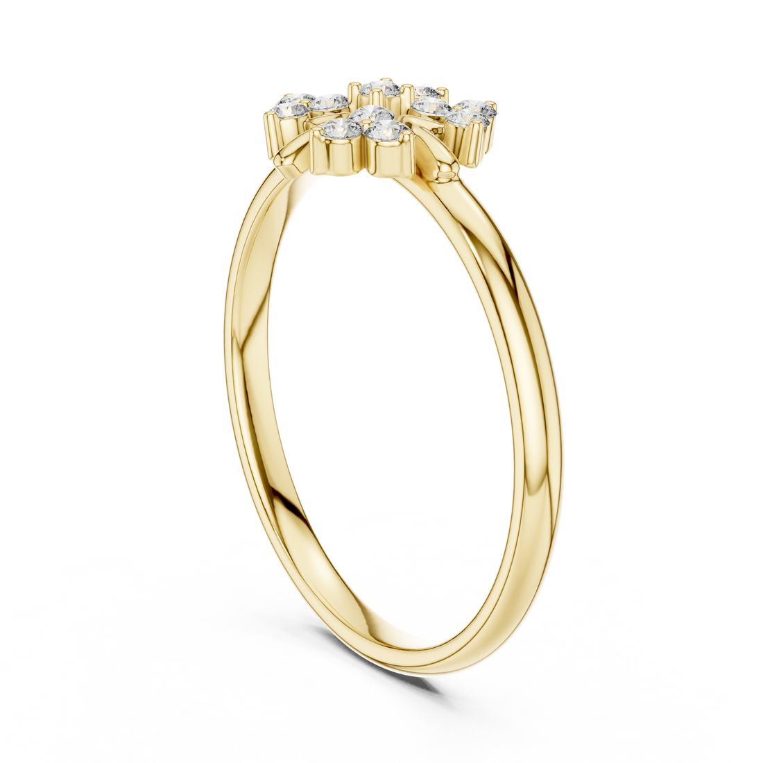 Round lab-grown diamond ring with brilliant shine in gold band.