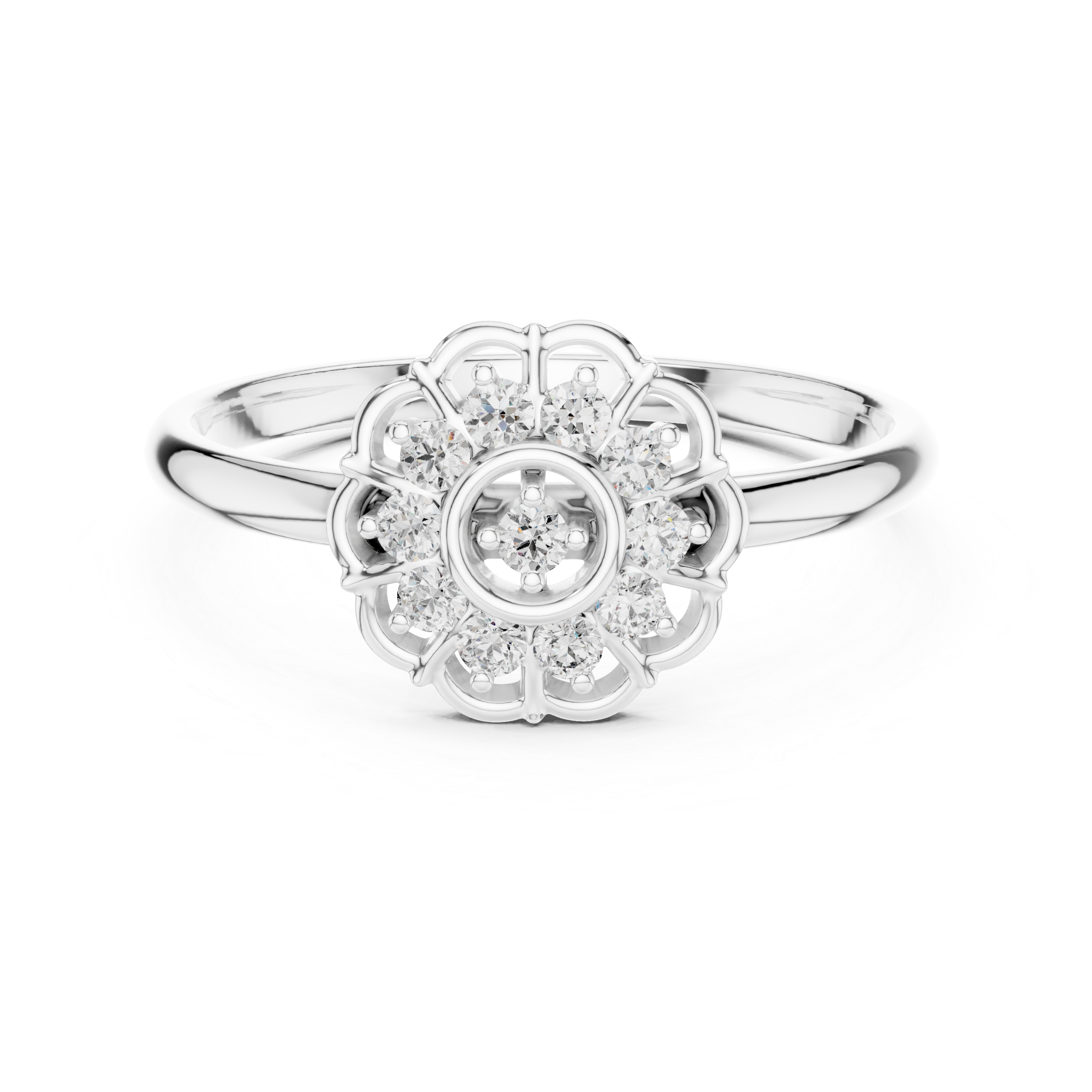 Halo cocktail ring with sparkling diamond border.