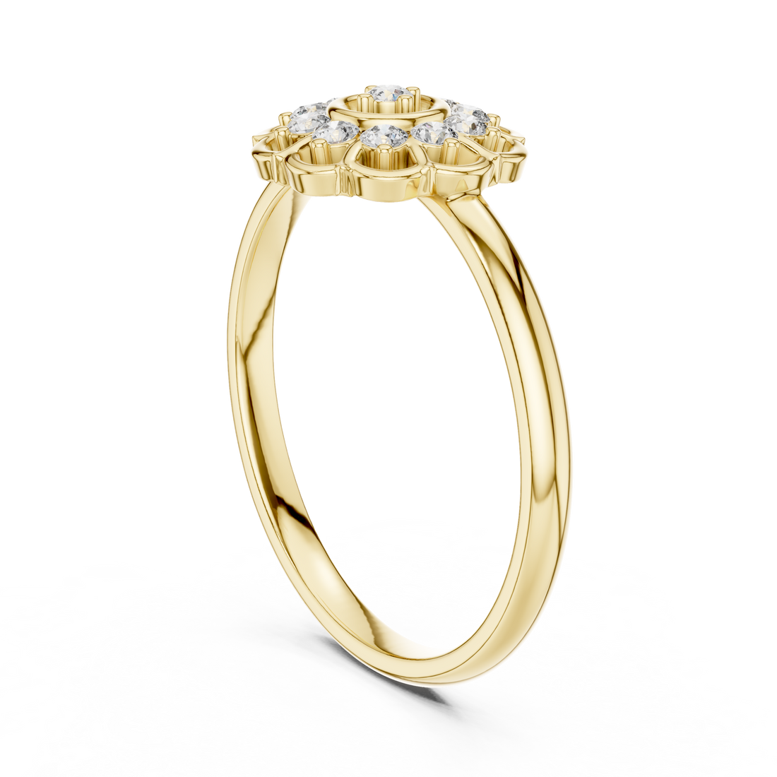 Multi-stone fashion ring with decorative pattern.