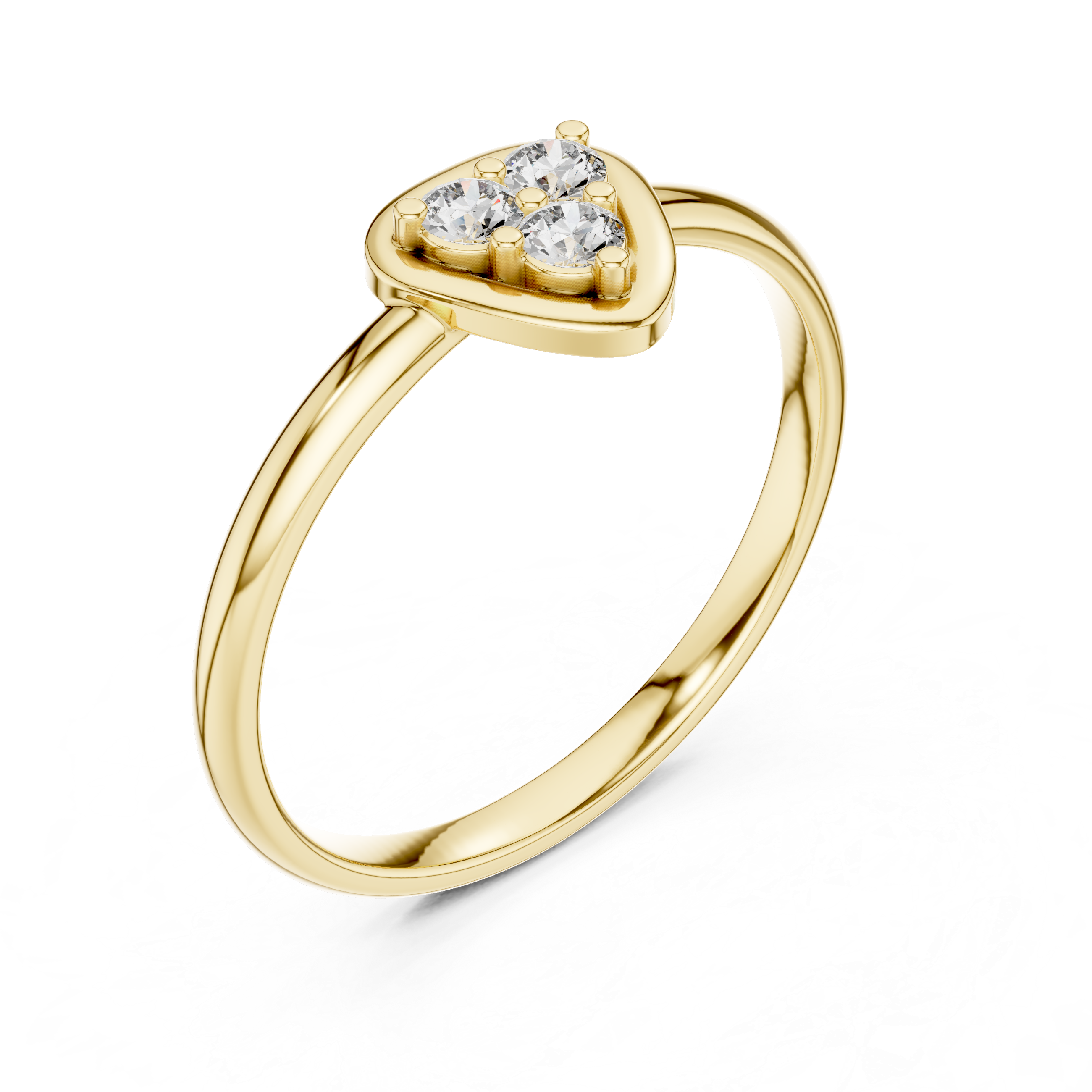 Diamond gemstone ring with polished gold band.
