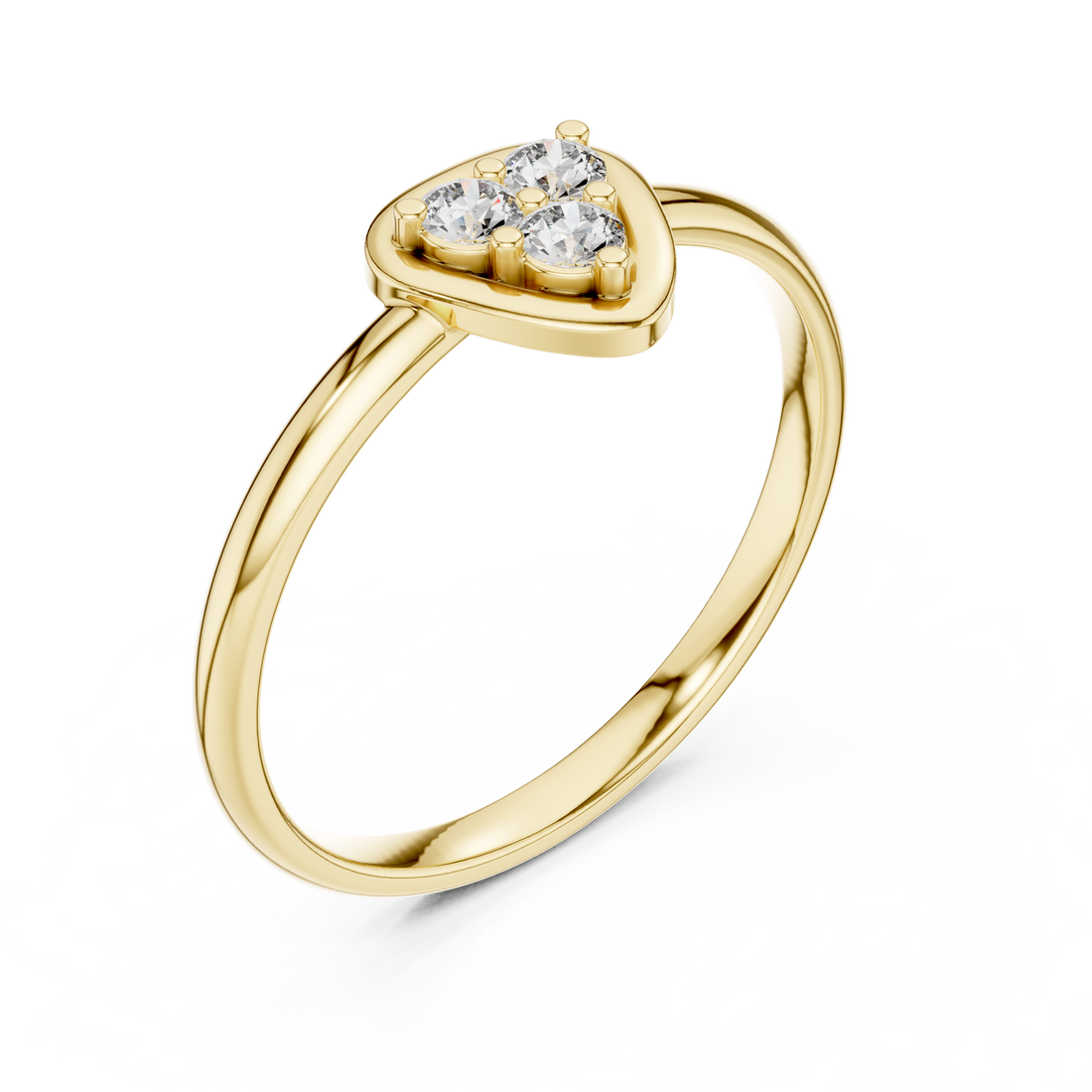 Diamond gemstone ring with polished gold band.